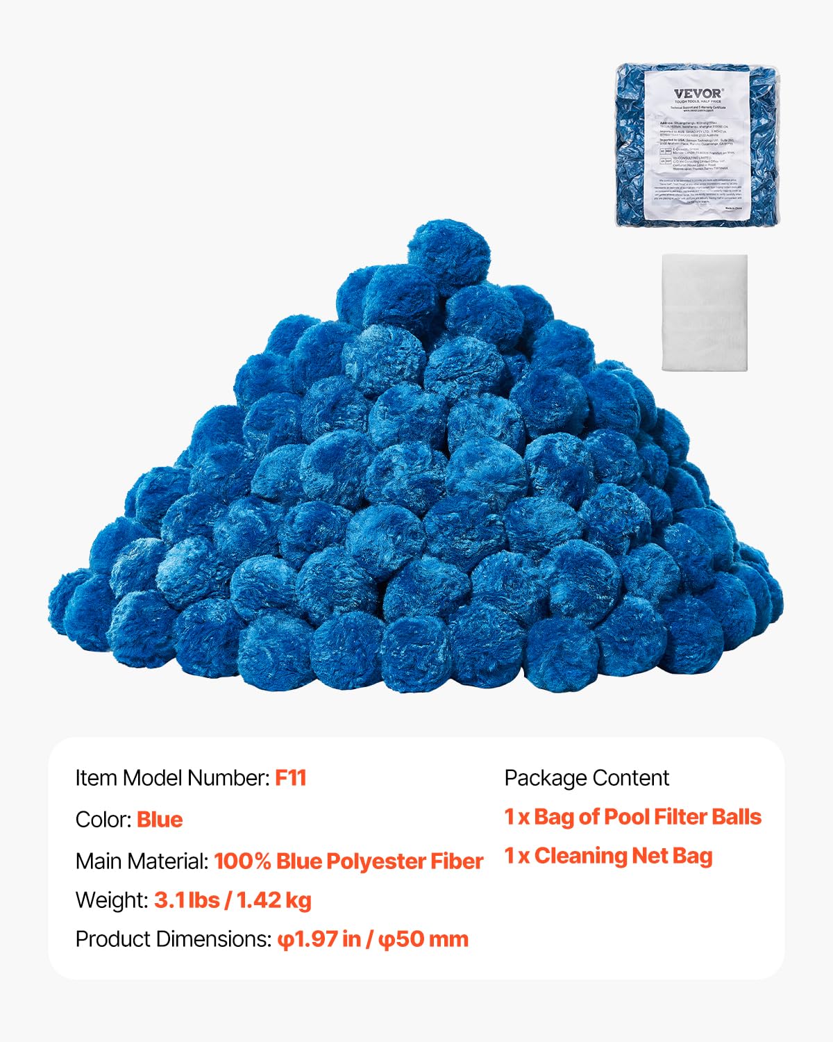 Foto 7 | Bolas De Filtro De Piscina Vevor Para Filtro De Arena, 1,4 Kg, Reutilizables, Color Azul - Venta Internacional.