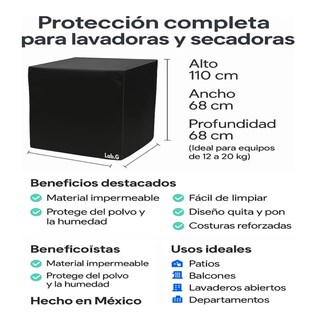 Foto 4 | Cubre Lavadora O Secadora De Vinil Impermeable Quita Pon Lab.g Gris