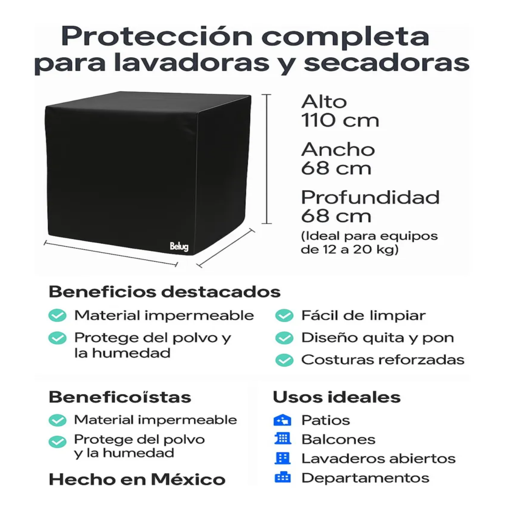 Foto 5 pulgar | Cubre Lavadora O Secadora De Vinil Impermeable Quita Pon Belug  Gris