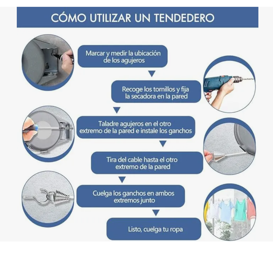 Foto 6 pulgar | 2 Tendedero Retráctil Plegable Para Interior Y Exterior 30m