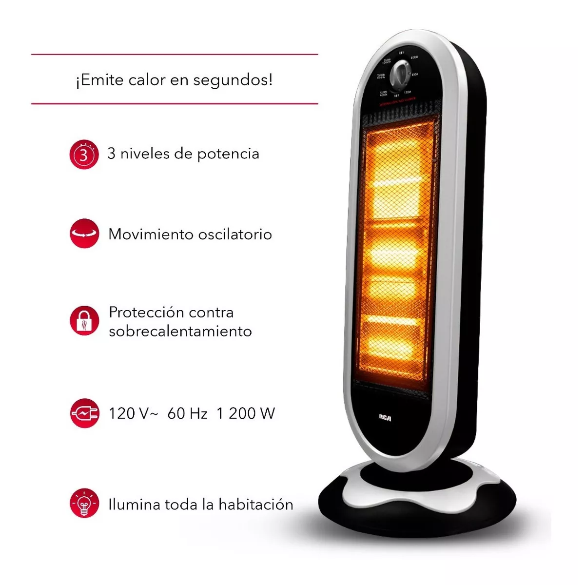 Foto 3 | Calefactor De Halógeno 3 Niveles De Potencia Eo Safe Imports Esi-10579 Negro