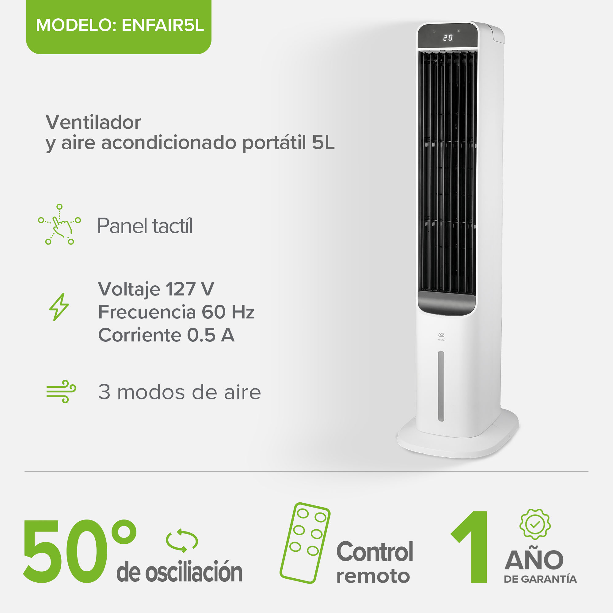 Foto 4 pulgar | Aire Acondicionado Portatil Y Ventilador De Torre Avera 5l 127v  Enfair5l