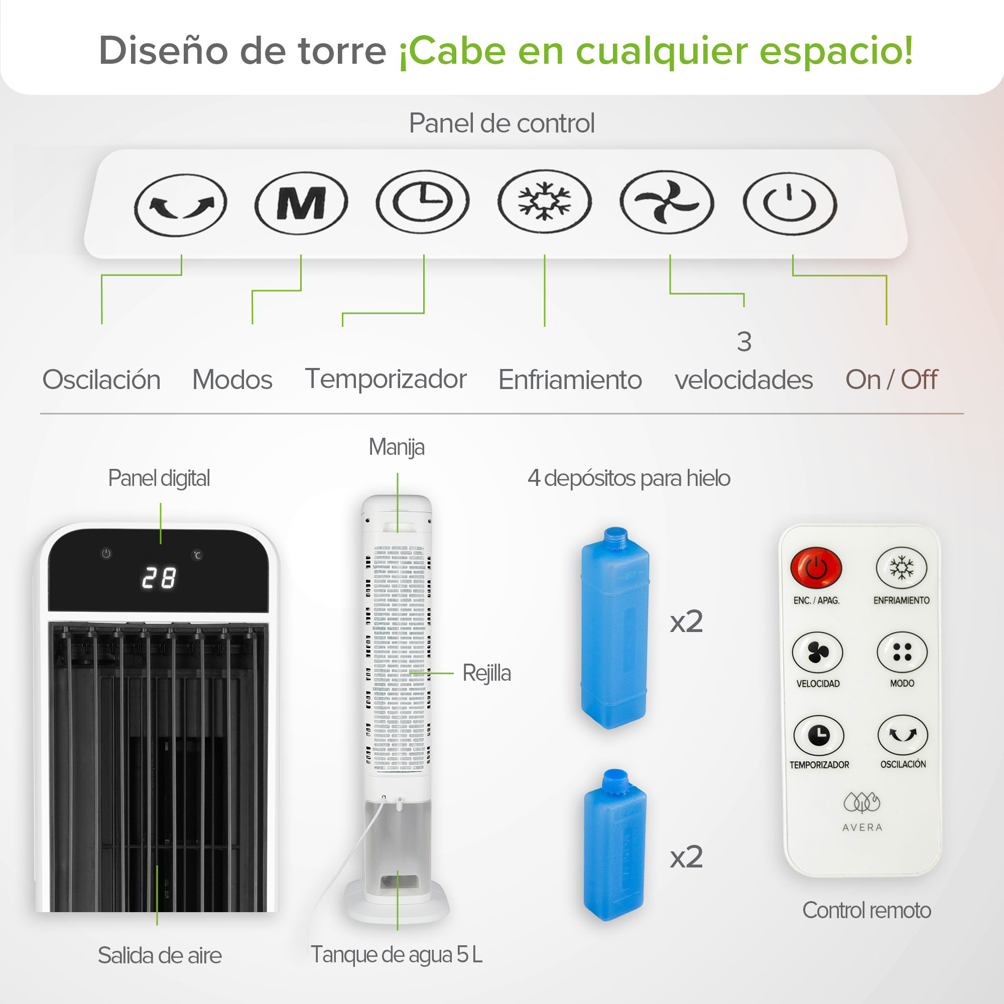 Foto 5 pulgar | Aire Acondicionado Portatil Y Ventilador De Torre Avera 5l 127v  Enfair5l