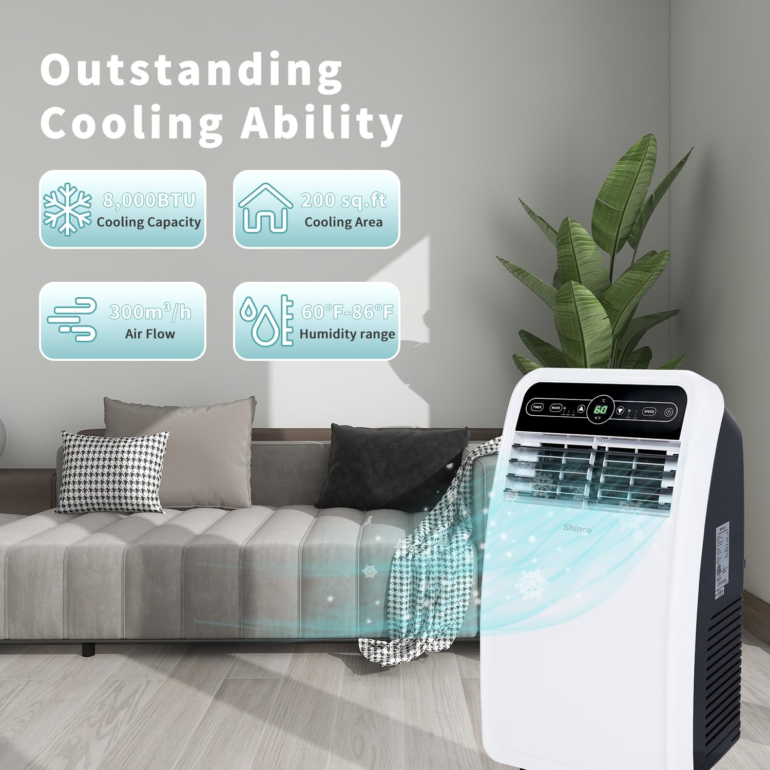 Foto 3 pulgar | Aire Acondicionado Portátil Shinco De 8,000 Btu Para 200 Pies Cuadrados - Venta Internacional.