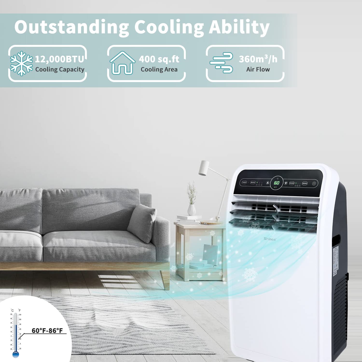 Foto 4 pulgar | Aire Acondicionado Portátil Shinco De 12,000 Btu Para 400 Pies Cuadrados - Venta Internacional.