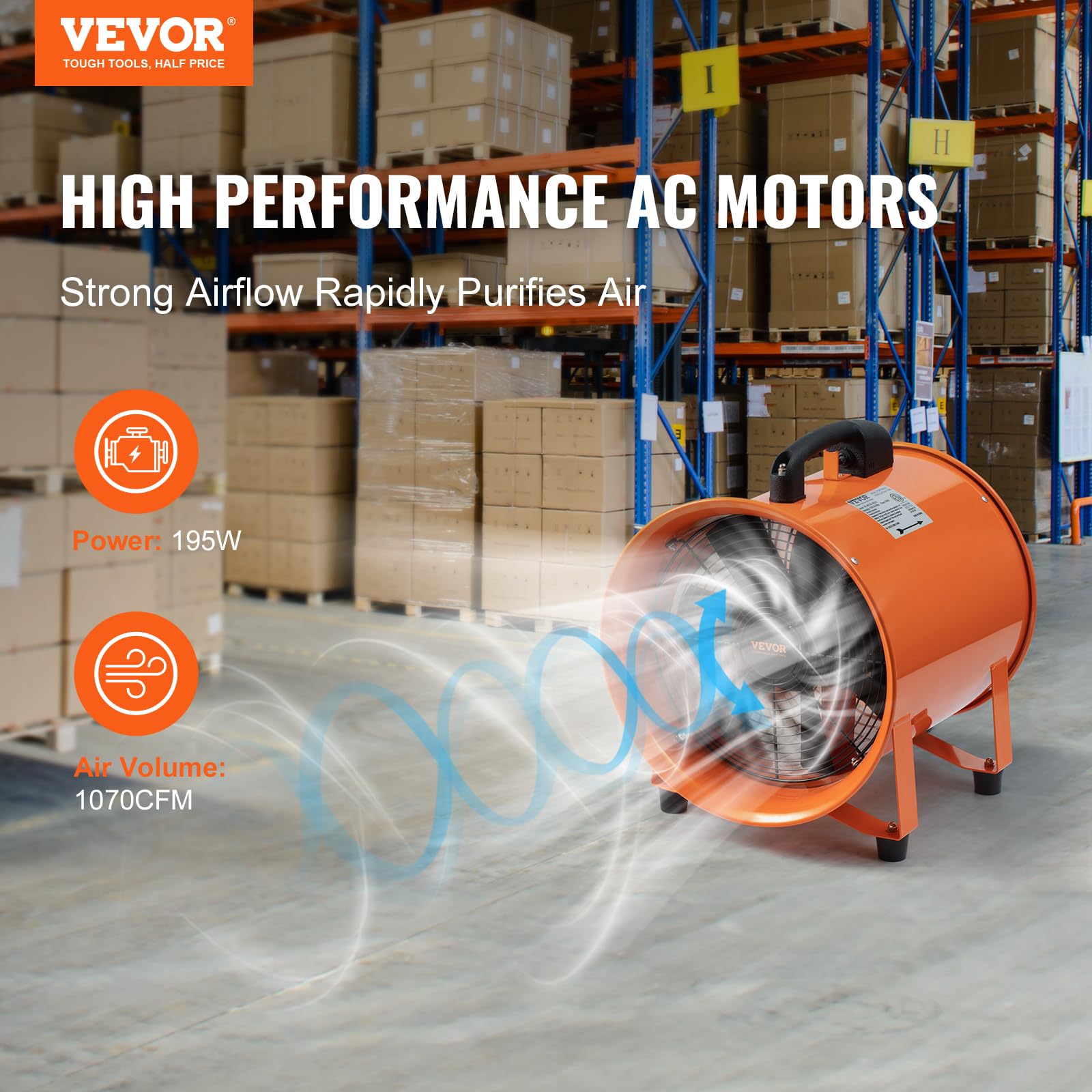 Foto 3 pulgar | Ventilador Utilitario Portátil Vevor De 8 Pulgadas, 195 W, 1070 M³/h - Venta Internacional.