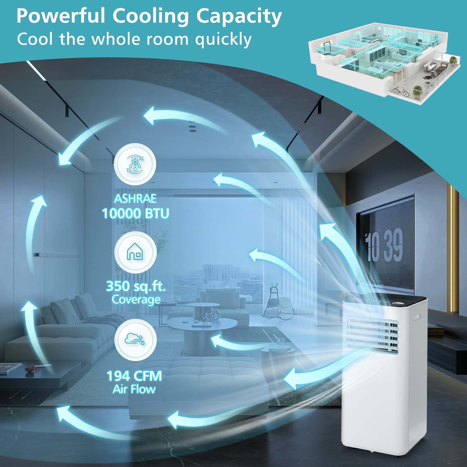 Foto 3 pulgar | Aire Acondicionado Portátil Costway 10000 Btu Para 32 M² Con Ventilador - Venta Internacional.