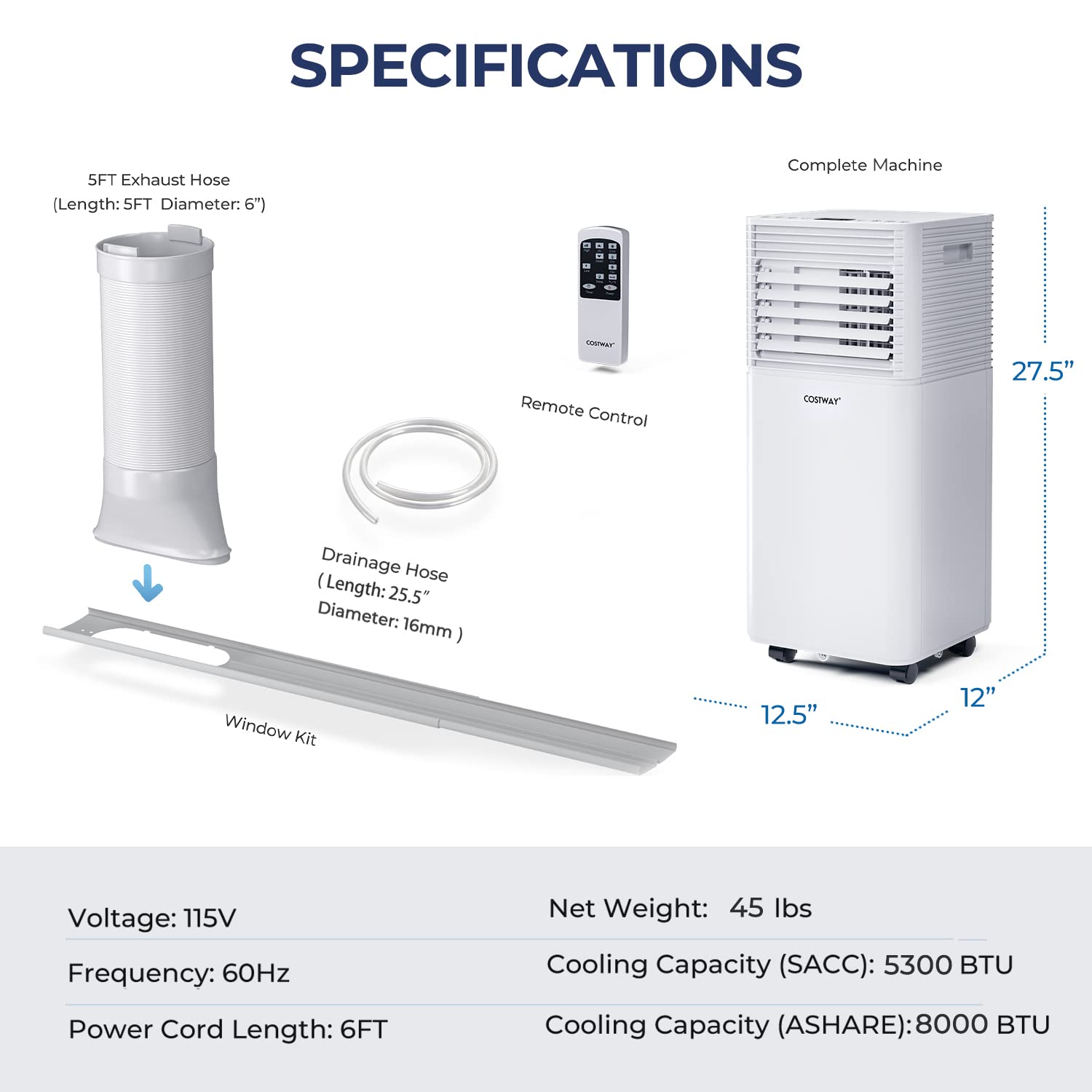 Foto 7 pulgar | Aire Acondicionado Portátil Costway 8000 Btu Para 230 Pies Cuadrados, Blanco - Venta Internacional.