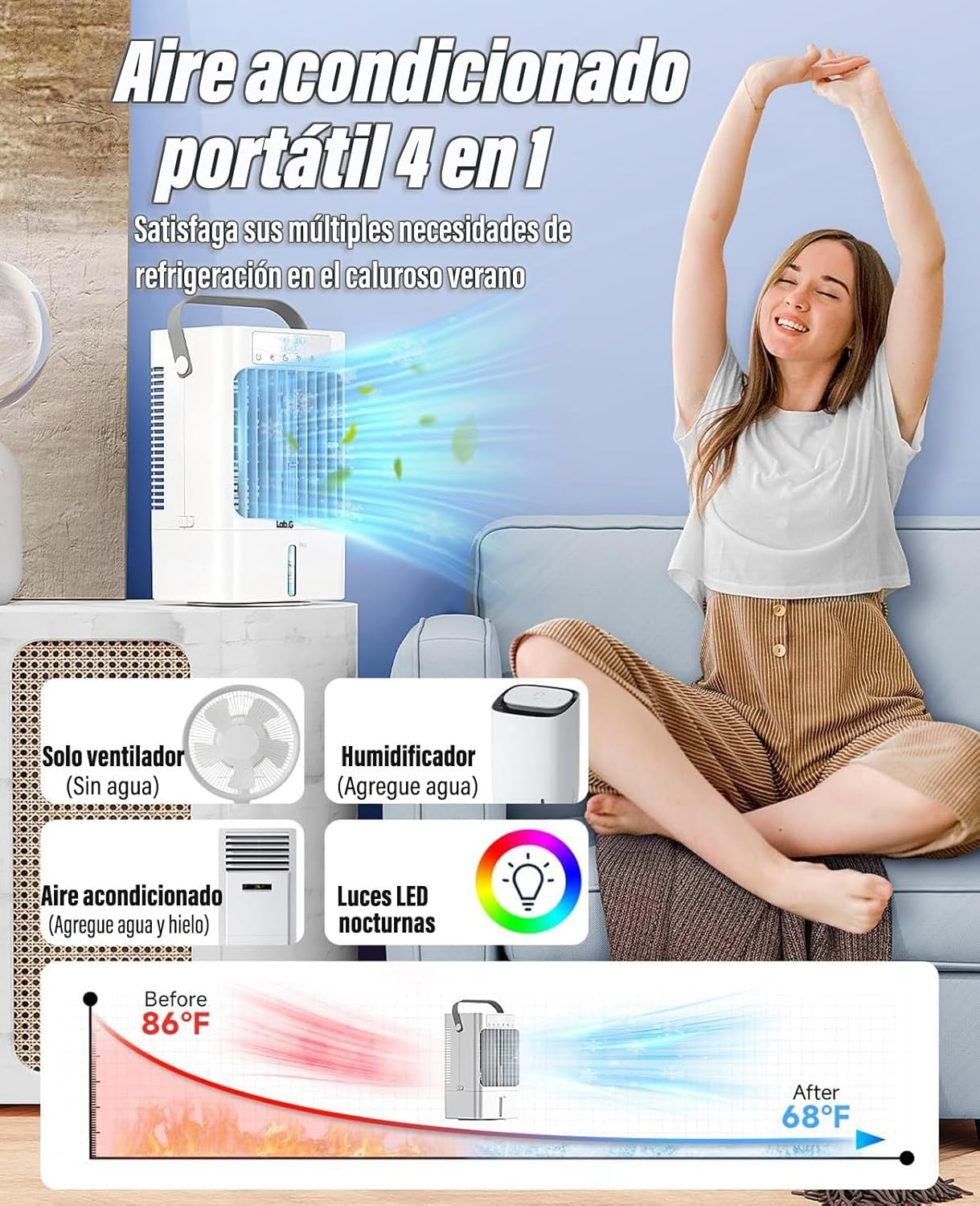 Foto 3 pulgar | Aire Acondicionado Portátil con Tanque de Agua de 900 ml
