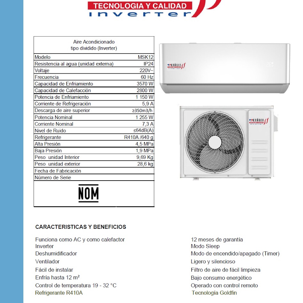 Foto 7 pulgar | Aire Acondicionado Inverter Mini Split 18m2 Msk18 Kruger
