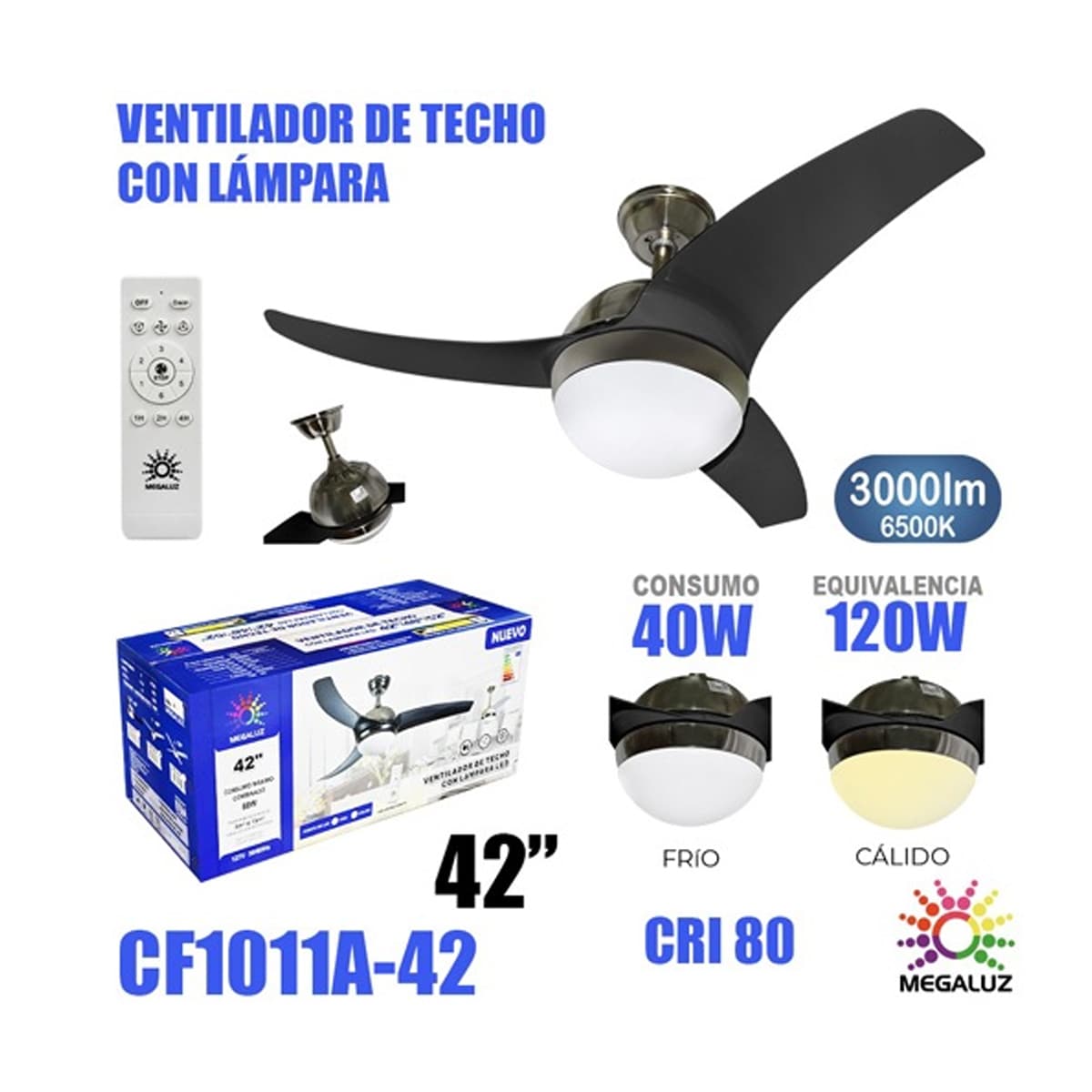 Ventilador De Techo Megaluz Con 3 Aspas Color Negro | Coppel.com