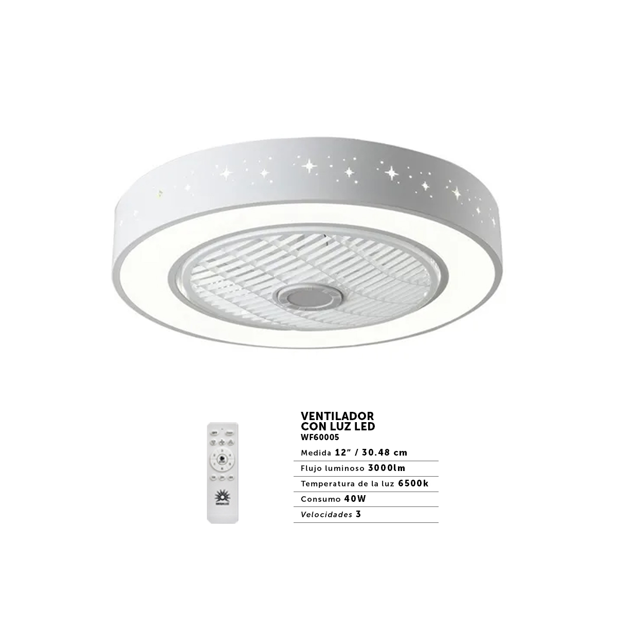 Foto 3 pulgar | Ventilador de Techo Megaluz WF60005 con Luz Led Tipo Extractor