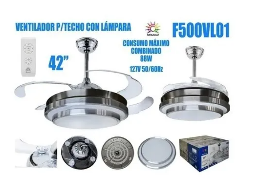 Foto 4 pulgar | Ventilador De Techo Plegable Led Color Plateado Megaluz F500VL01