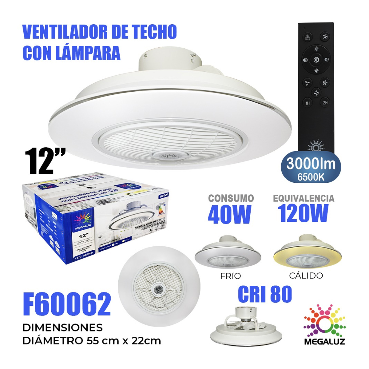 Foto 3 pulgar | Ventilador Megaluz F60062 con Luz Led Tipo Extractor