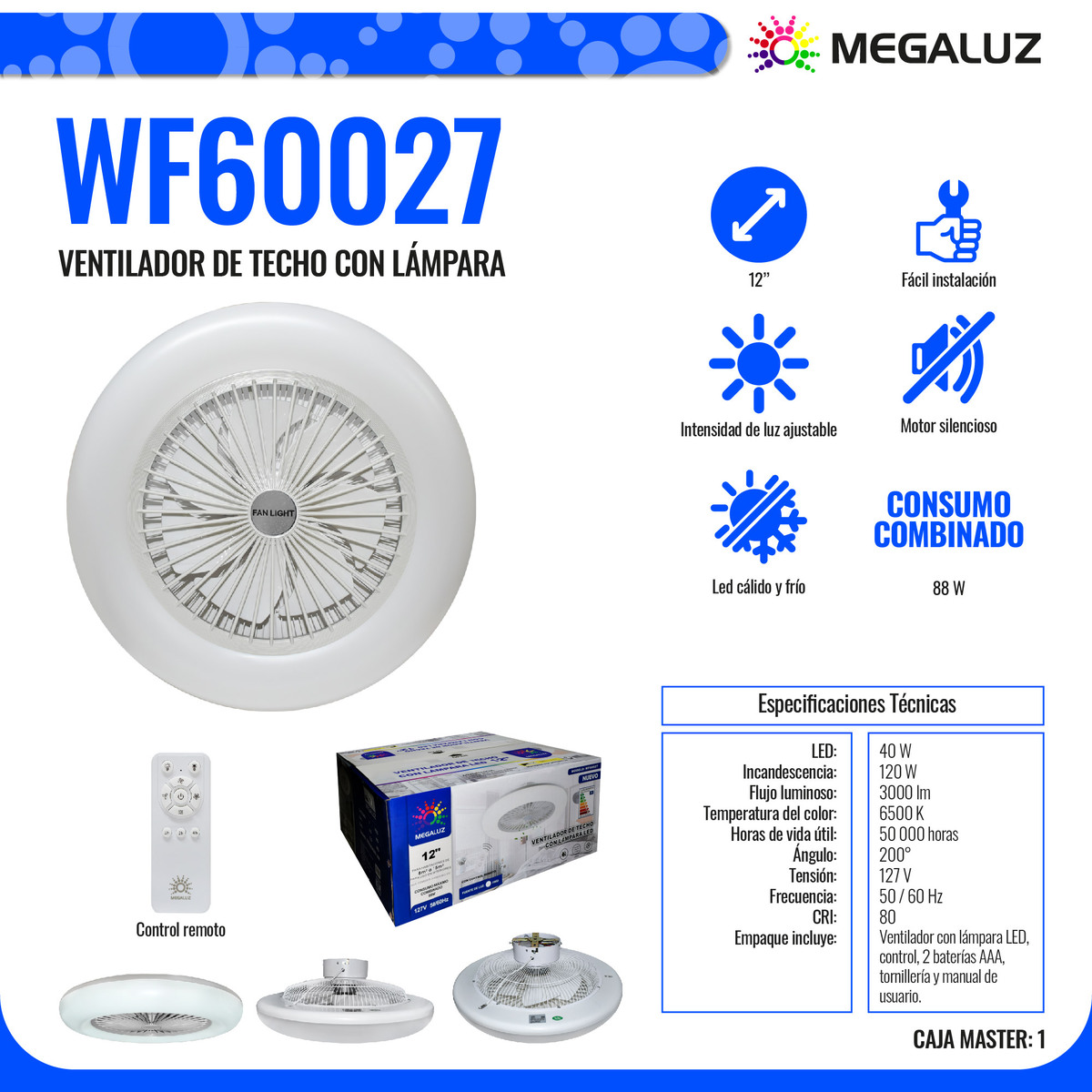 Foto 3 pulgar | Ventilador Tipo Extractor Megaluz WF60027 Color Blanco