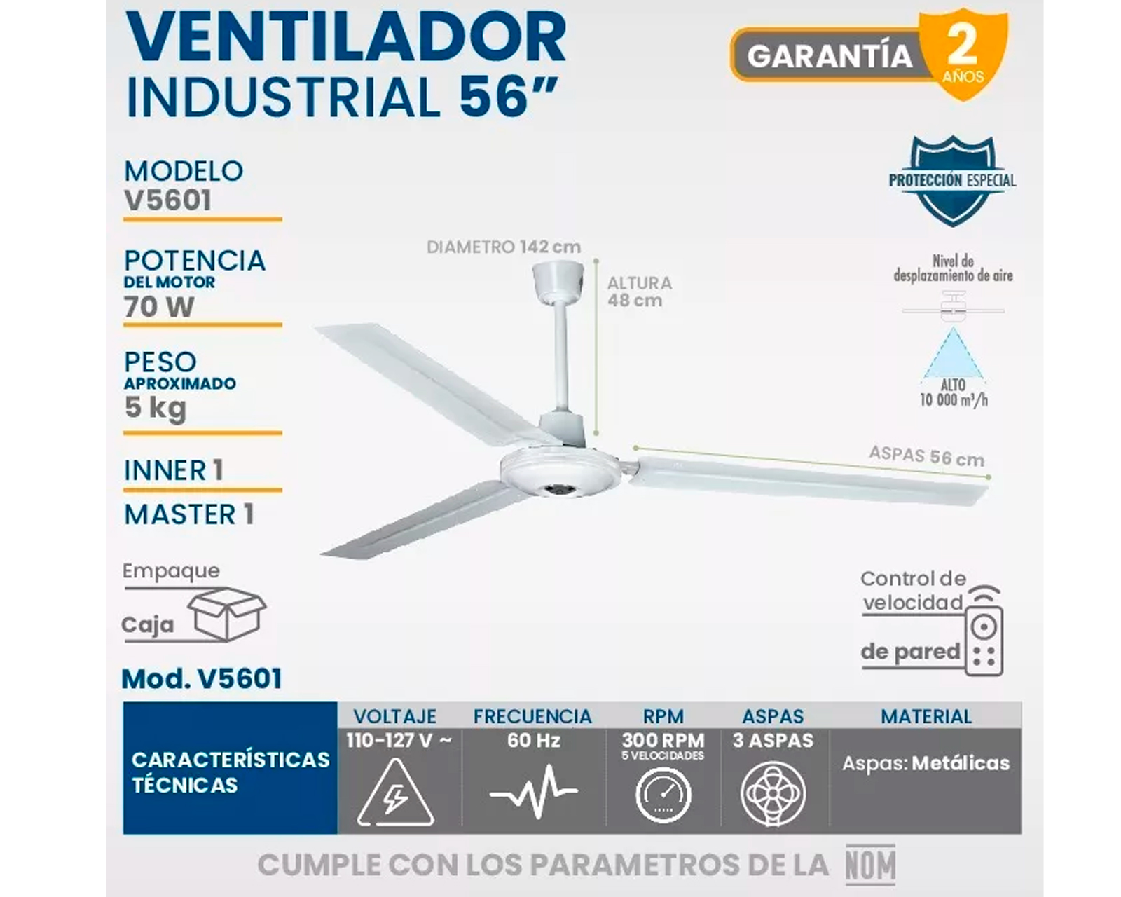 Foto 4 pulgar | Ventilador Industrial Igoto V5601 Blanco 5 Velocidades