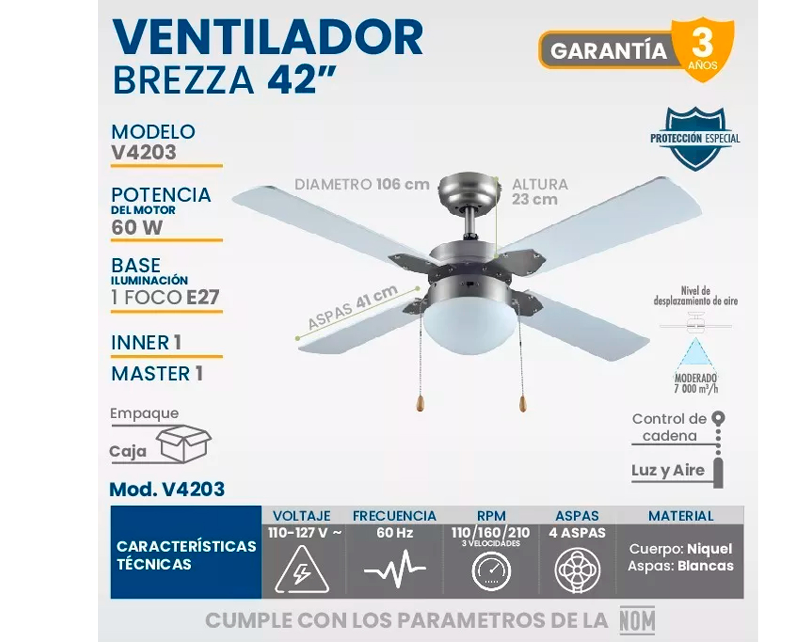 Foto 5 pulgar | Ventilador De Techo Igoto V4203 Blanco Con 3 Velocidades