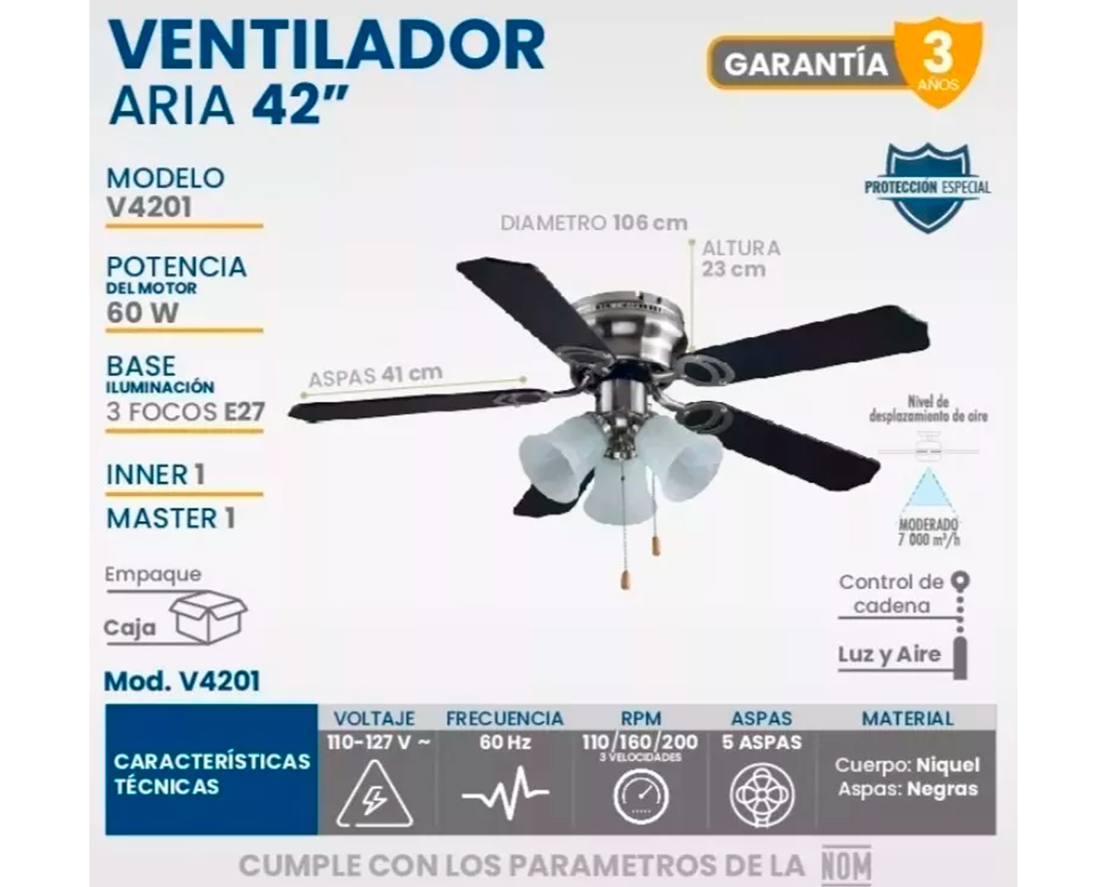 Foto 4 | Ventilador De Techo Igoto V4201 Negro Con 3 Velocidades