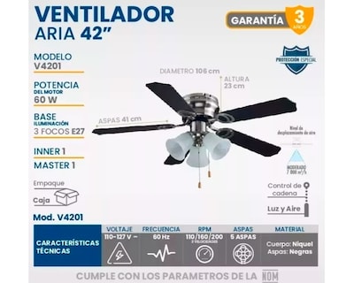 Foto 4 | Ventilador De Techo Igoto V4201 Negro Con 3 Velocidades