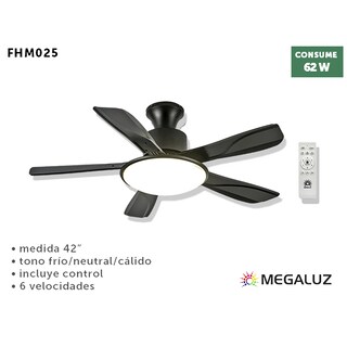 Foto 2 | Ventilador de Techo con Lámpara Led 5 Aspas Fijas color Negro