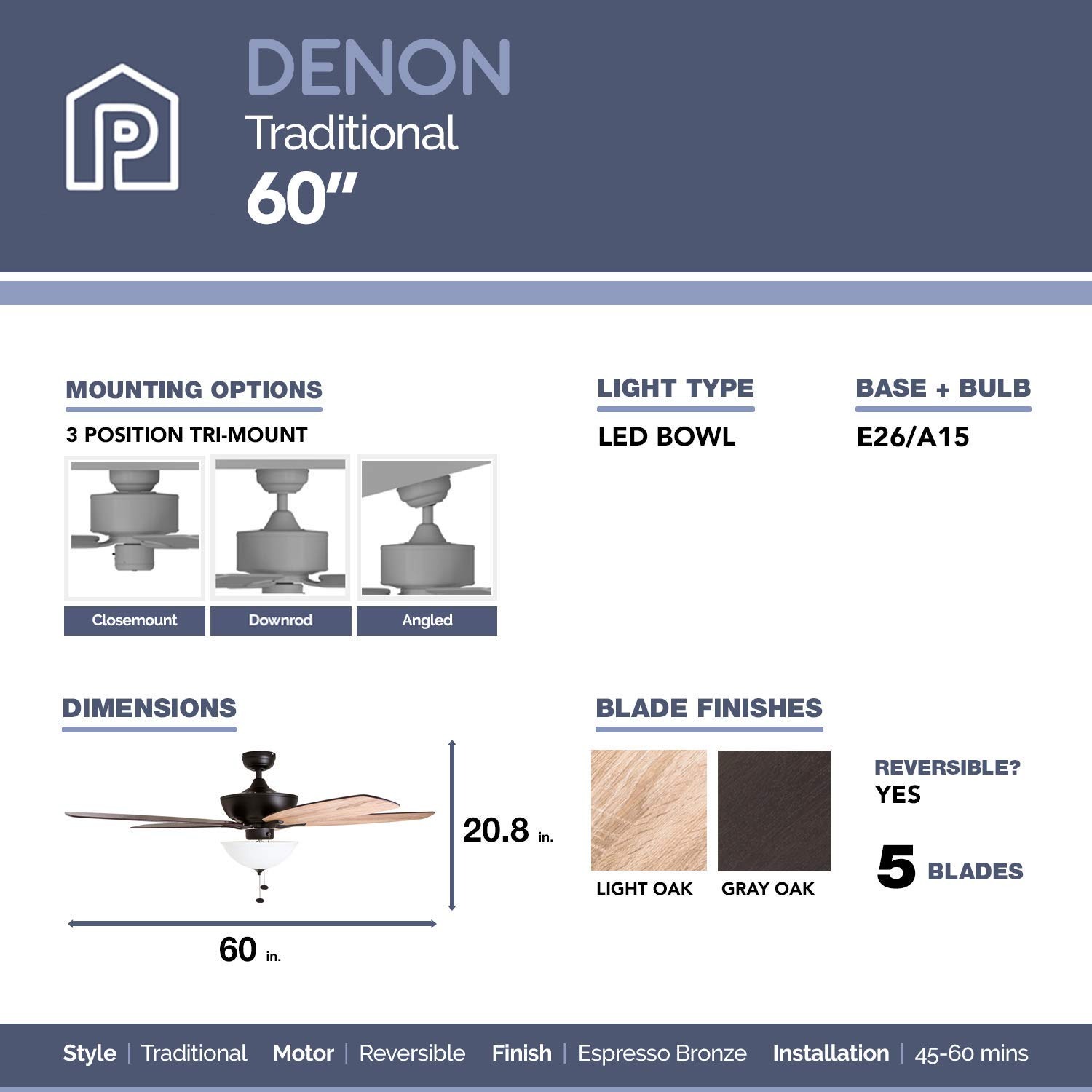 Foto 9 pulgar | Ventilador de Techo Prominence Home Denon Bronce de 60'' Control Cadena