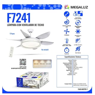 Foto 2 | Ventilador De Techo Con Lámpara Led De 42'' Blanco Megaluz F7241
