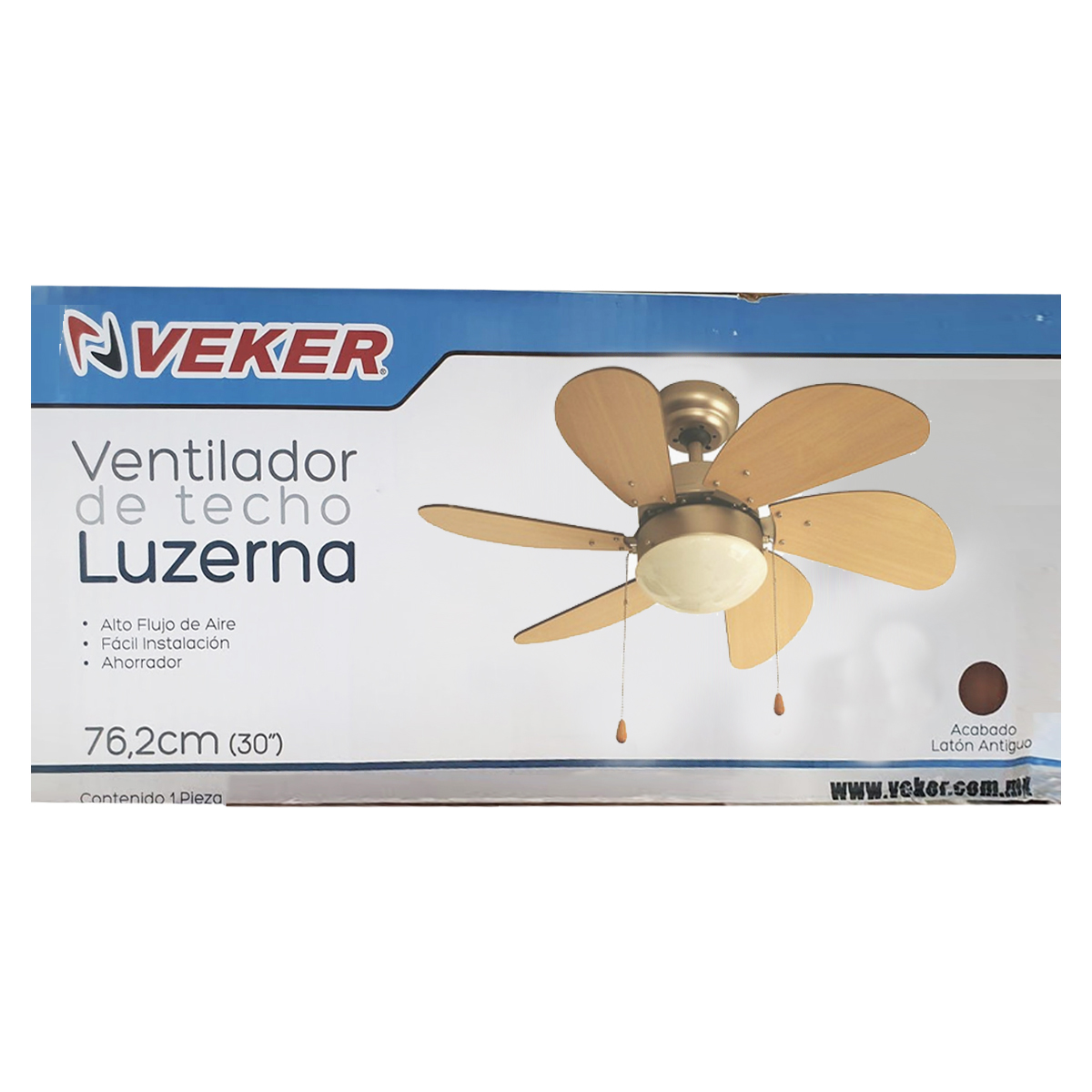 Foto 4 pulgar | Ventilador de Techo Veker 7661 Marrón 30 " 3 v 60 w 6 Aspas