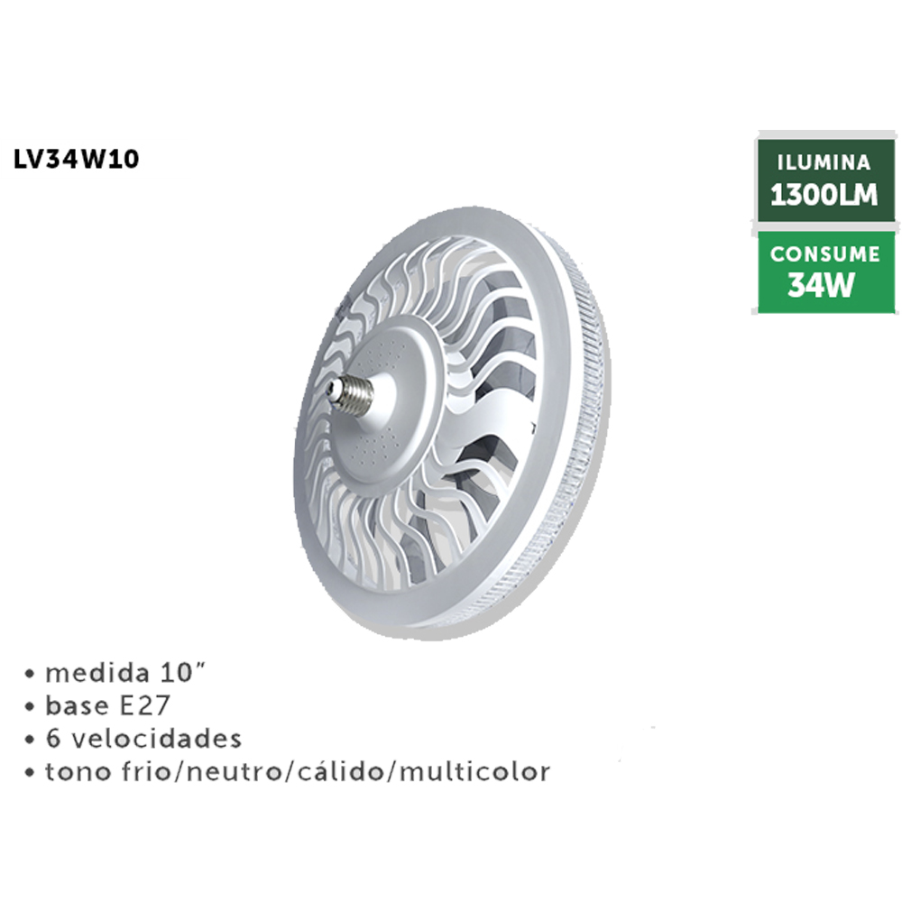 Foto 3 pulgar | Ventilador de Techo 10'' con Lámpara Led 34 W 6 Velocidades