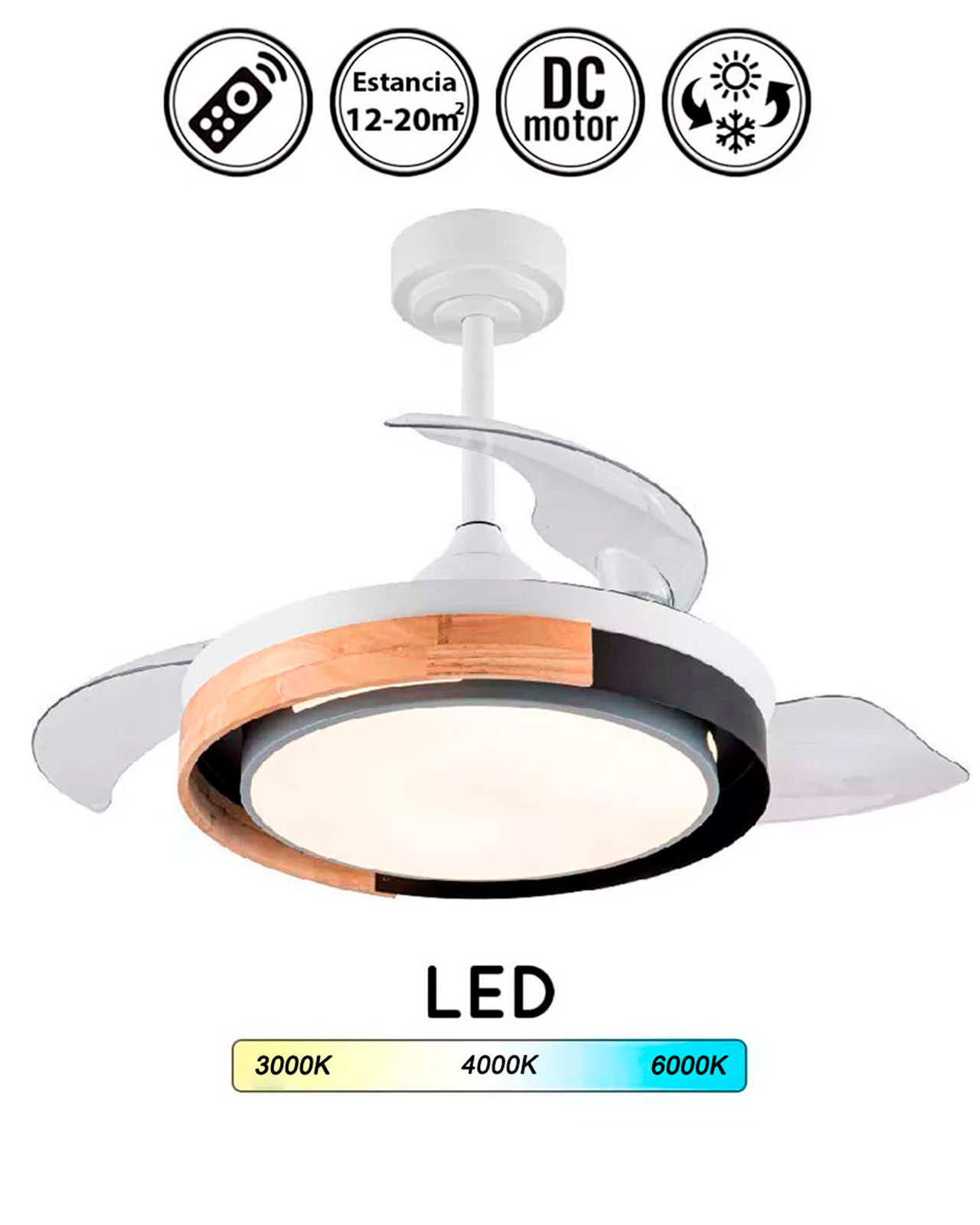 Foto 3 pulgar | Ventilador de Techo Igoto Blanco con Luz 42''