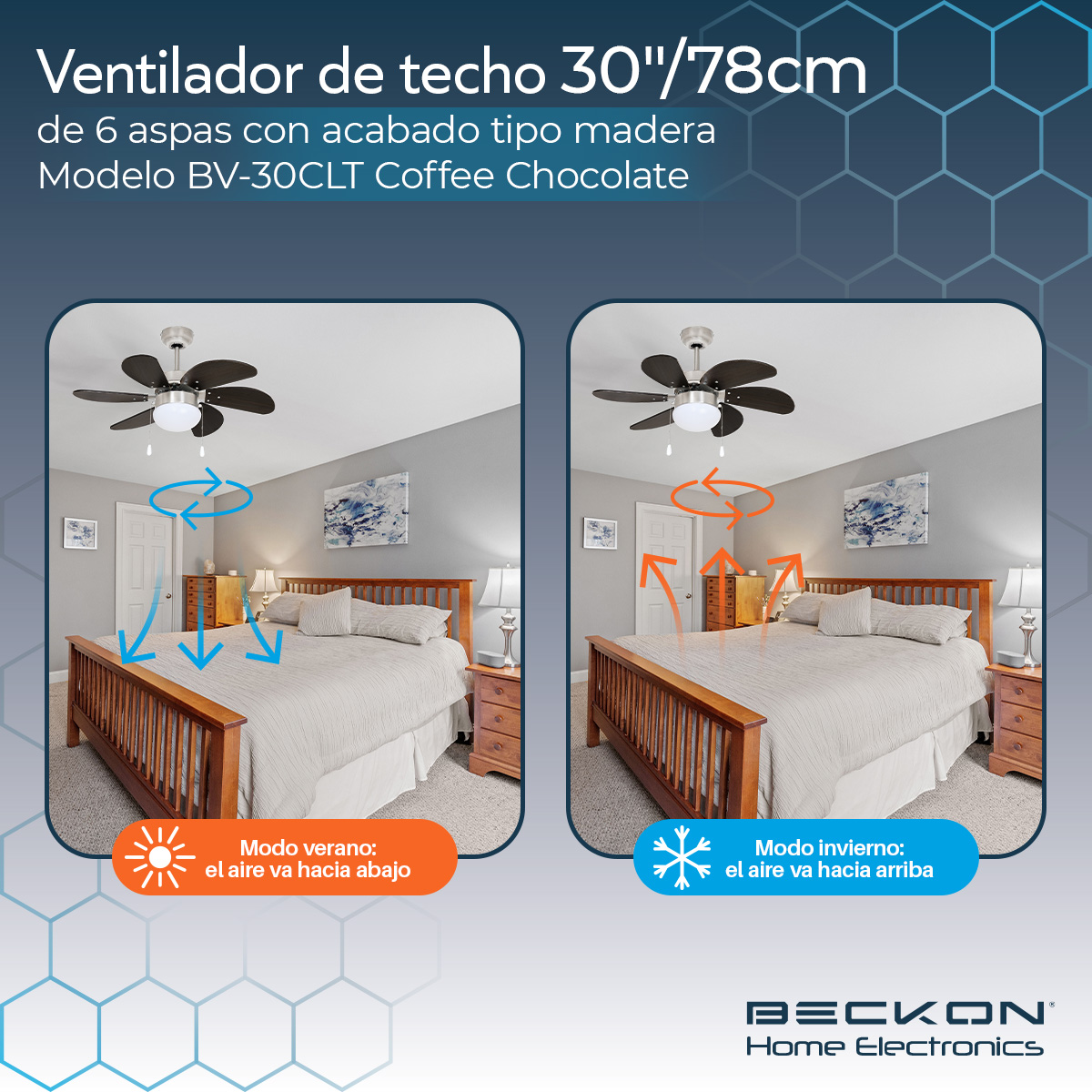 Foto 8 pulgar | Ventilador de Techo Beckon Moderno 78 cm 6 Aspas Acabado Tipo Madera