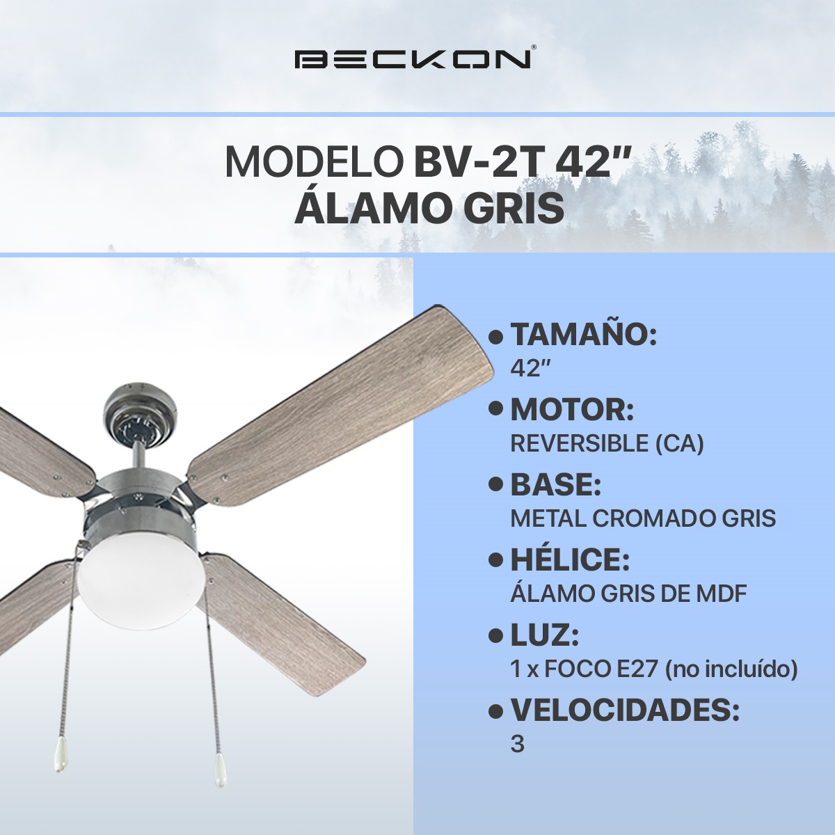 Foto 2 | Ventilador de Techo Beckon Moderno de 42 Pulgadas 107 cm 4 Aspas Acabado Tipo Madera