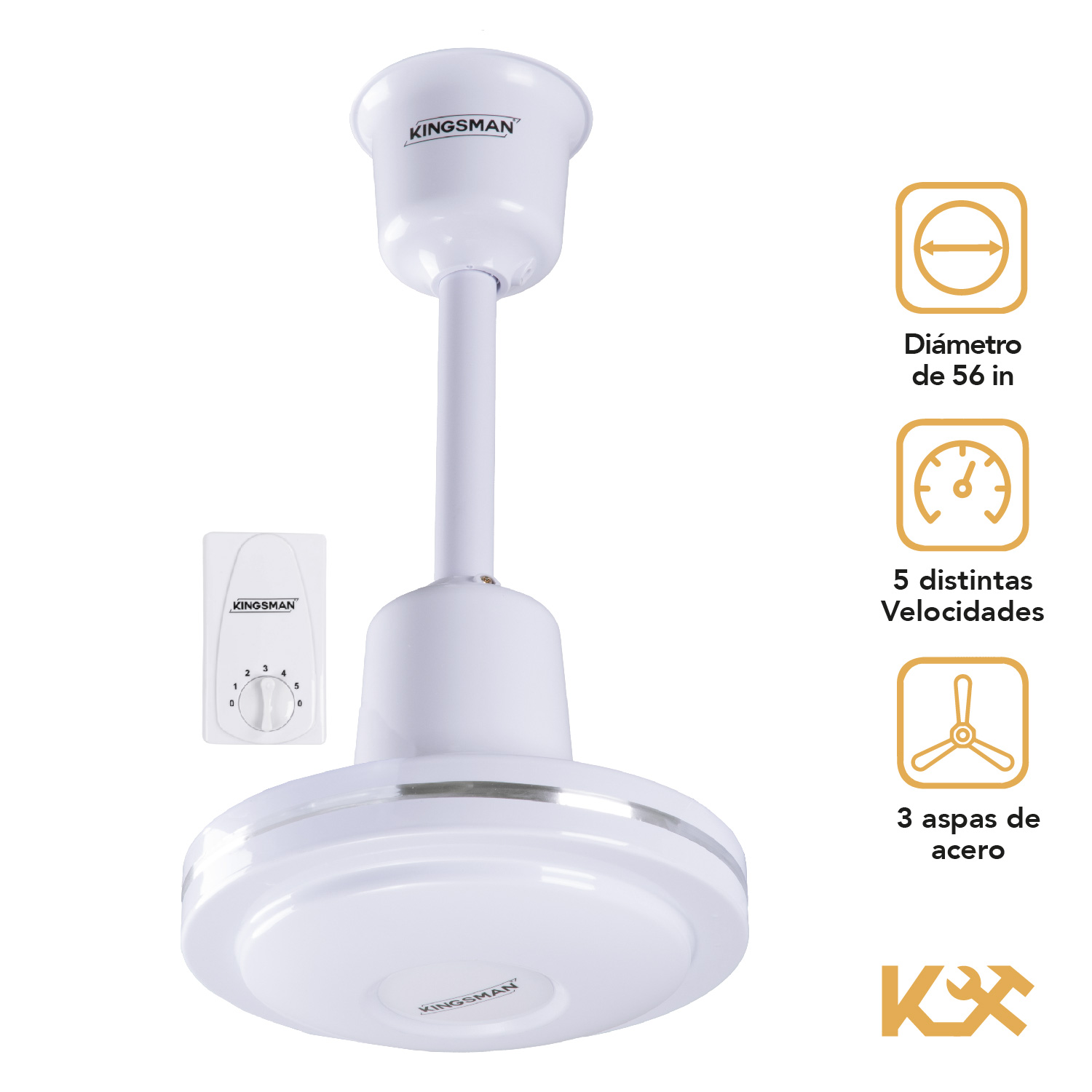 Foto 3 pulgar | Ventilador de Techo Kingsman 56'' 3 Aspas 127v 65w 5 Velocidades 3 Piezas