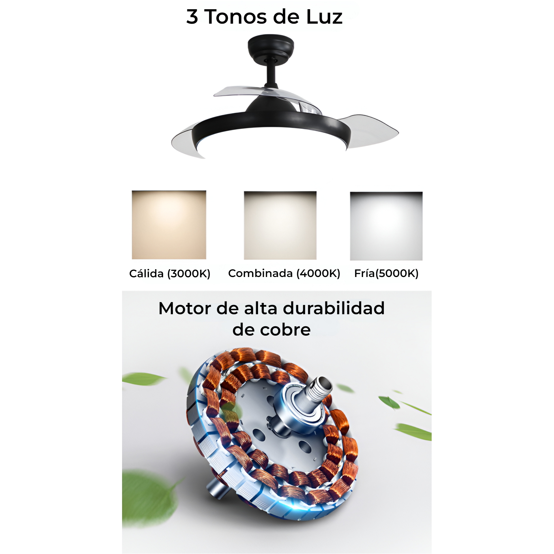 Foto 3 pulgar | Ventilador de Techo Plegable y Lámpara Con Luz 36w con 3 Aspas