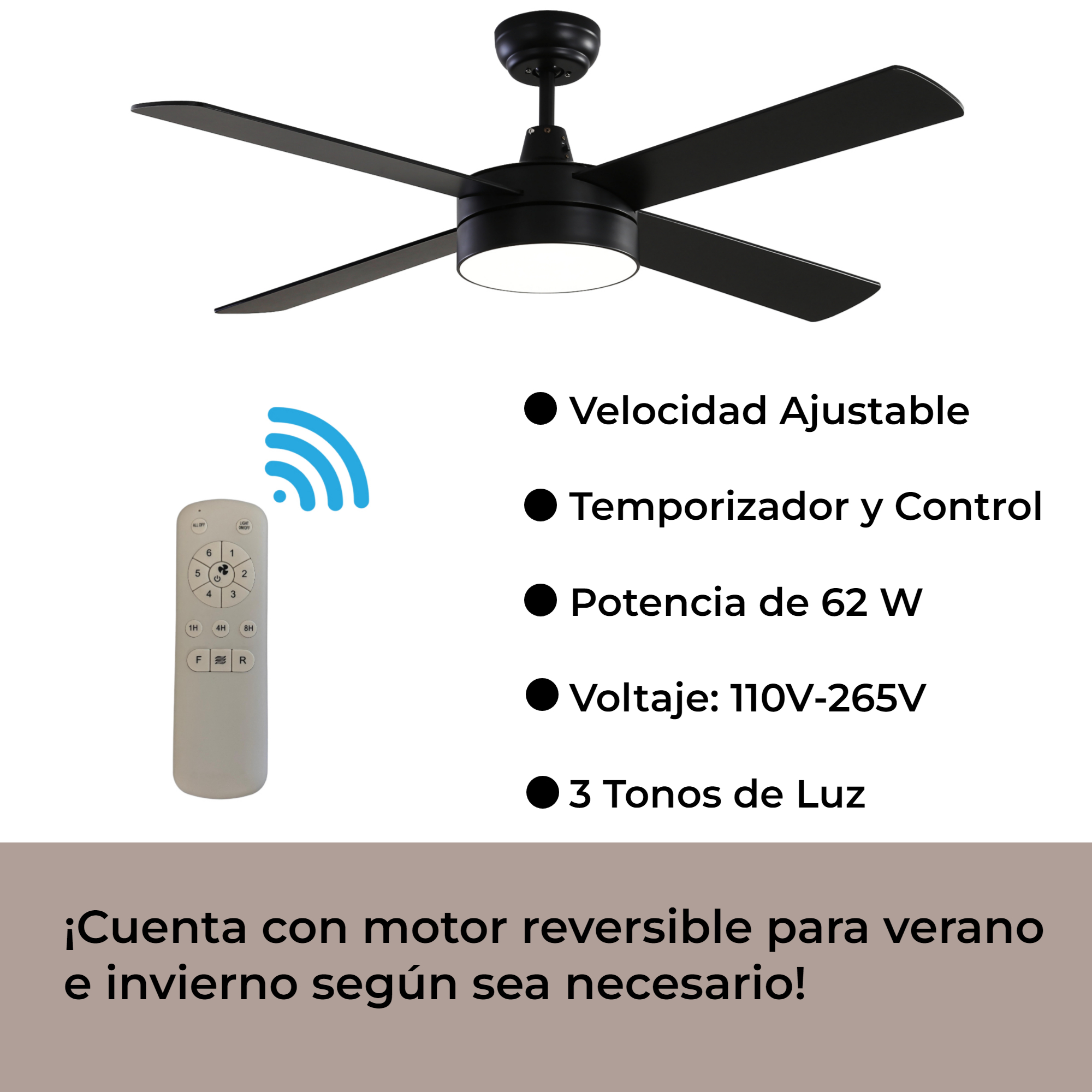 Foto 3 pulgar | Ventilador de Techo Alphaled Negro 52'' 4 Aspas