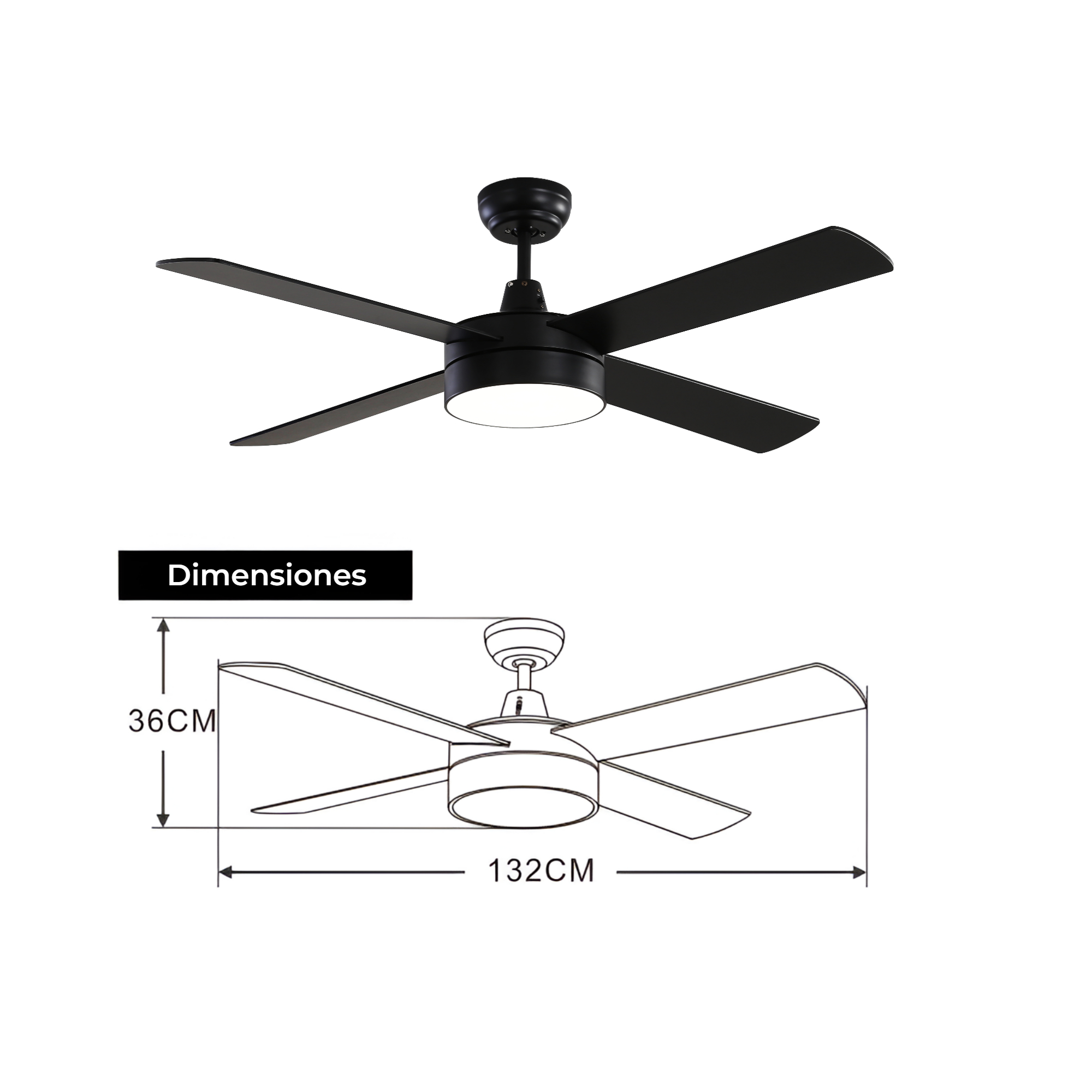 Foto 3 | Ventilador de Techo Alphaled Negro 52'' 4 Aspas