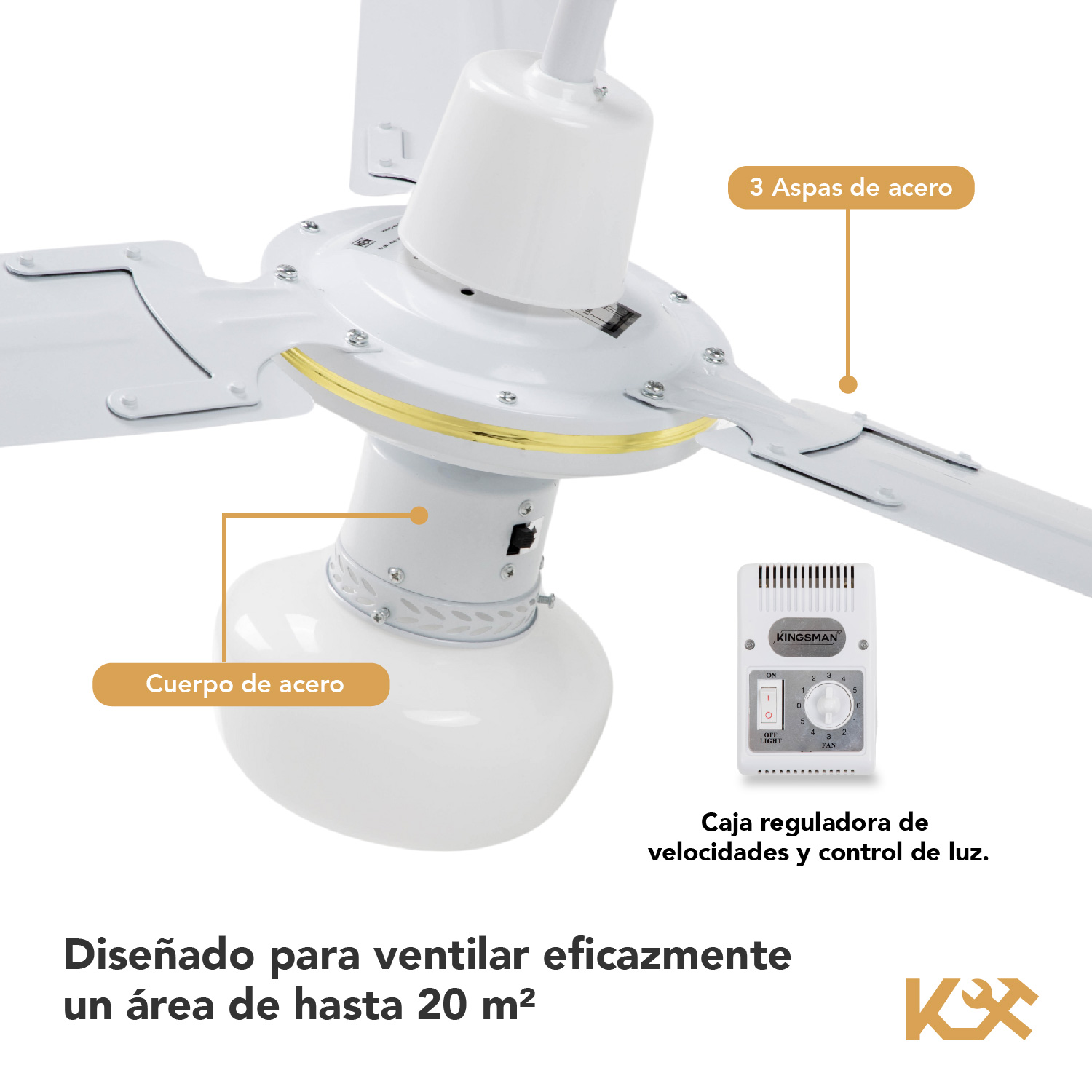 Foto 4 pulgar | Ventilador de Techo con Luz Led Kingsman 56'' Diámetro