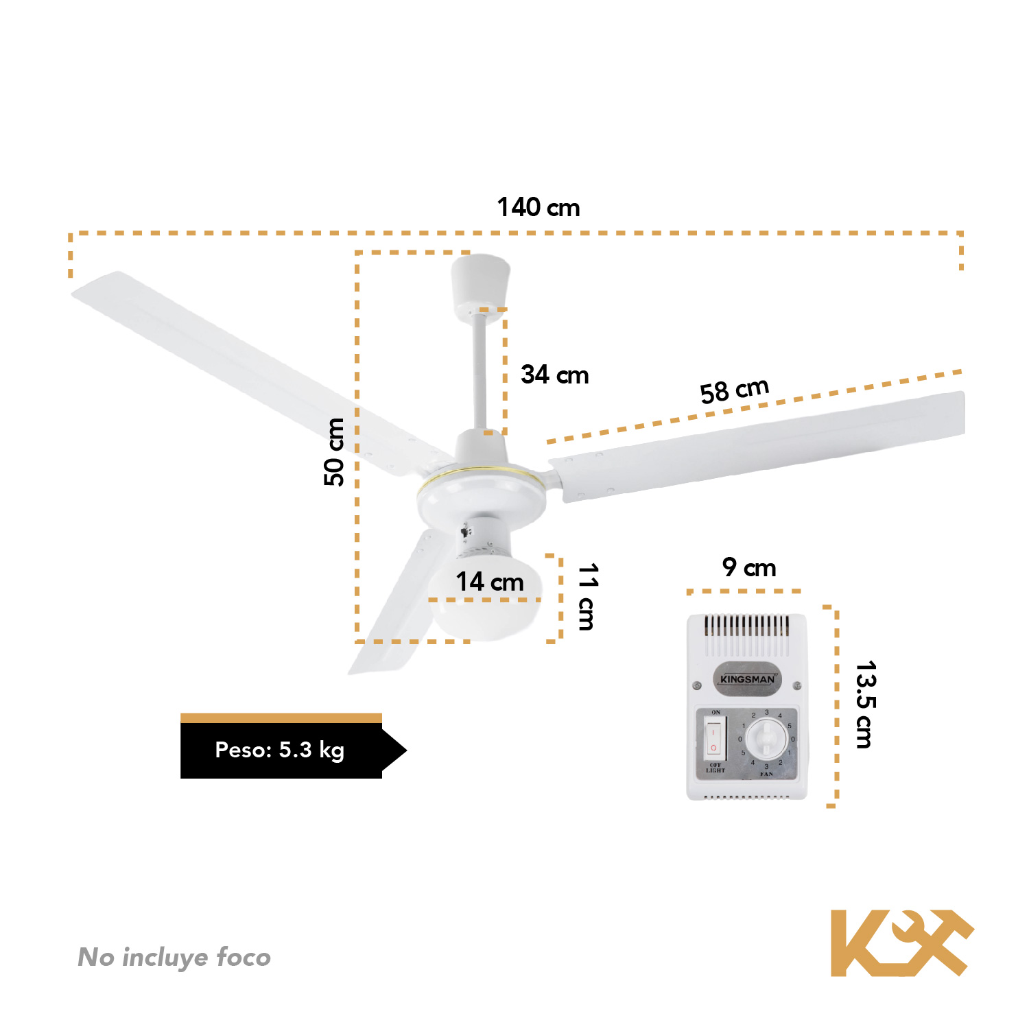 Foto 5 | Ventilador de Techo con Luz Led Kingsman 56'' Diámetro