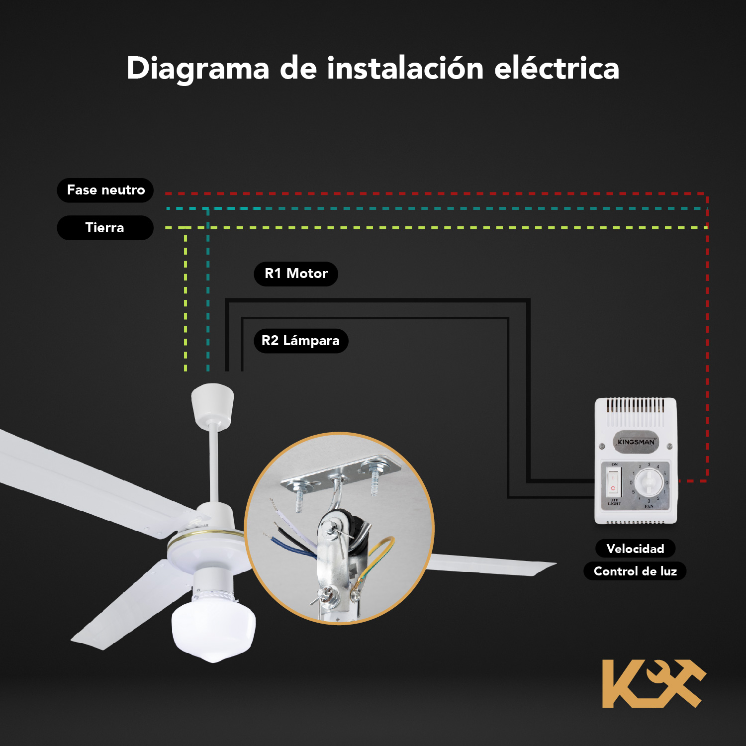 Foto 6 | Ventilador de Techo con Luz Led Kingsman 56'' Diámetro