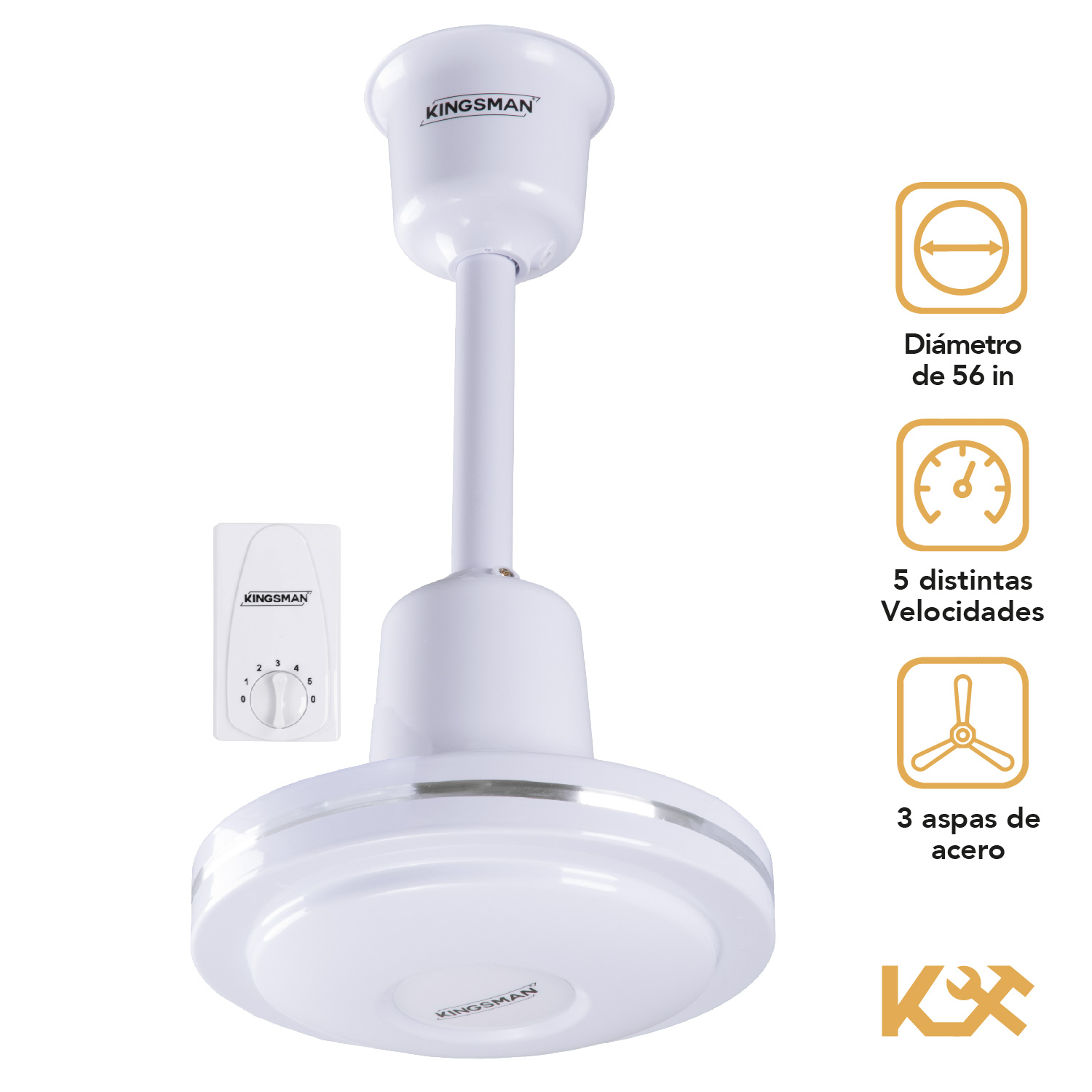 Foto 3 pulgar | Ventilador de Techo Kingsman 56'' Diámetro 3 Aspas 127v 65w