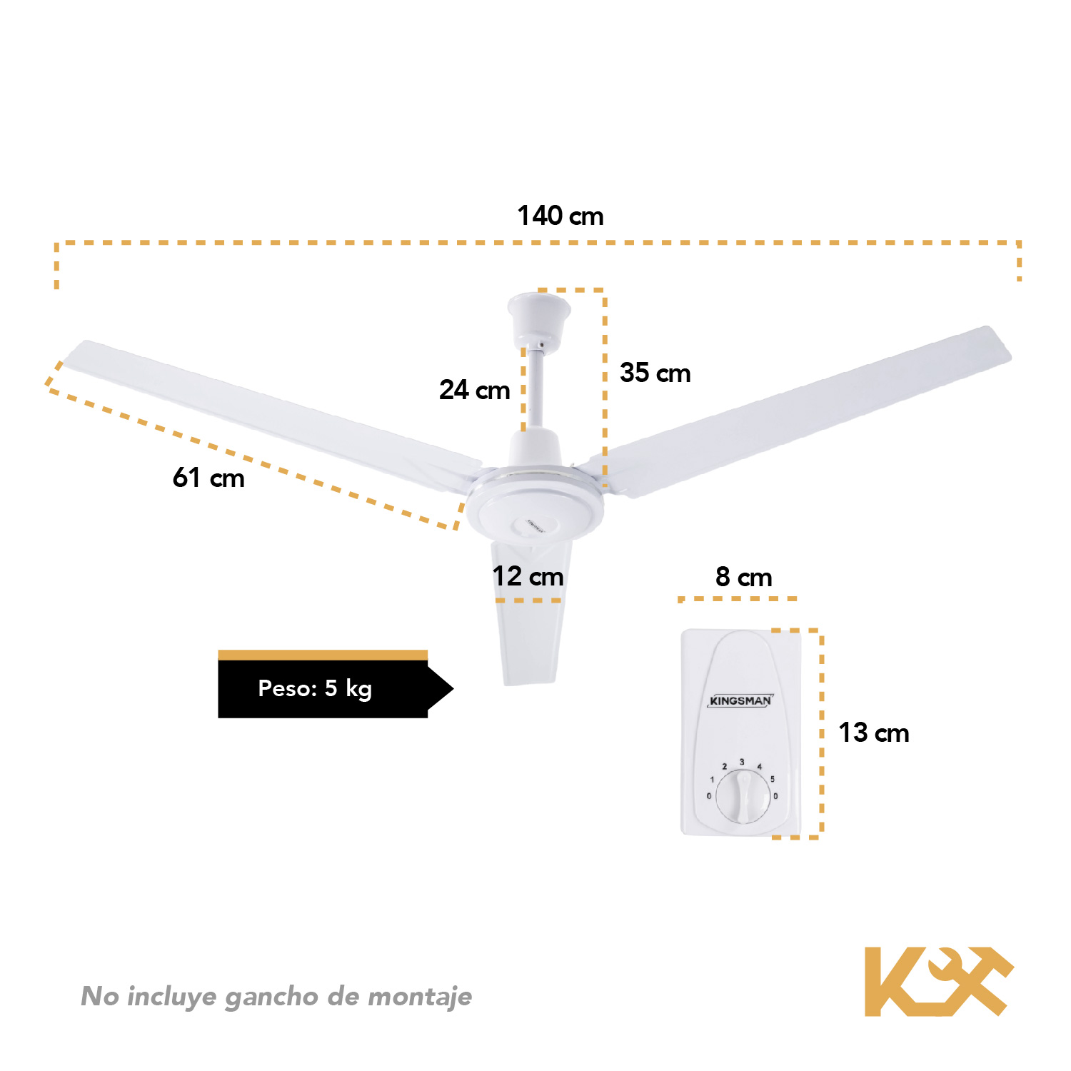 Foto 6 pulgar | Ventilador de Techo Kingsman 56'' Diámetro 3 Aspas 127v 65w