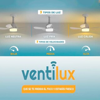 Foto 3 | Ventilador Lámpara de Techo 3 Velocidades Ventilux con Control Remoto Blanco