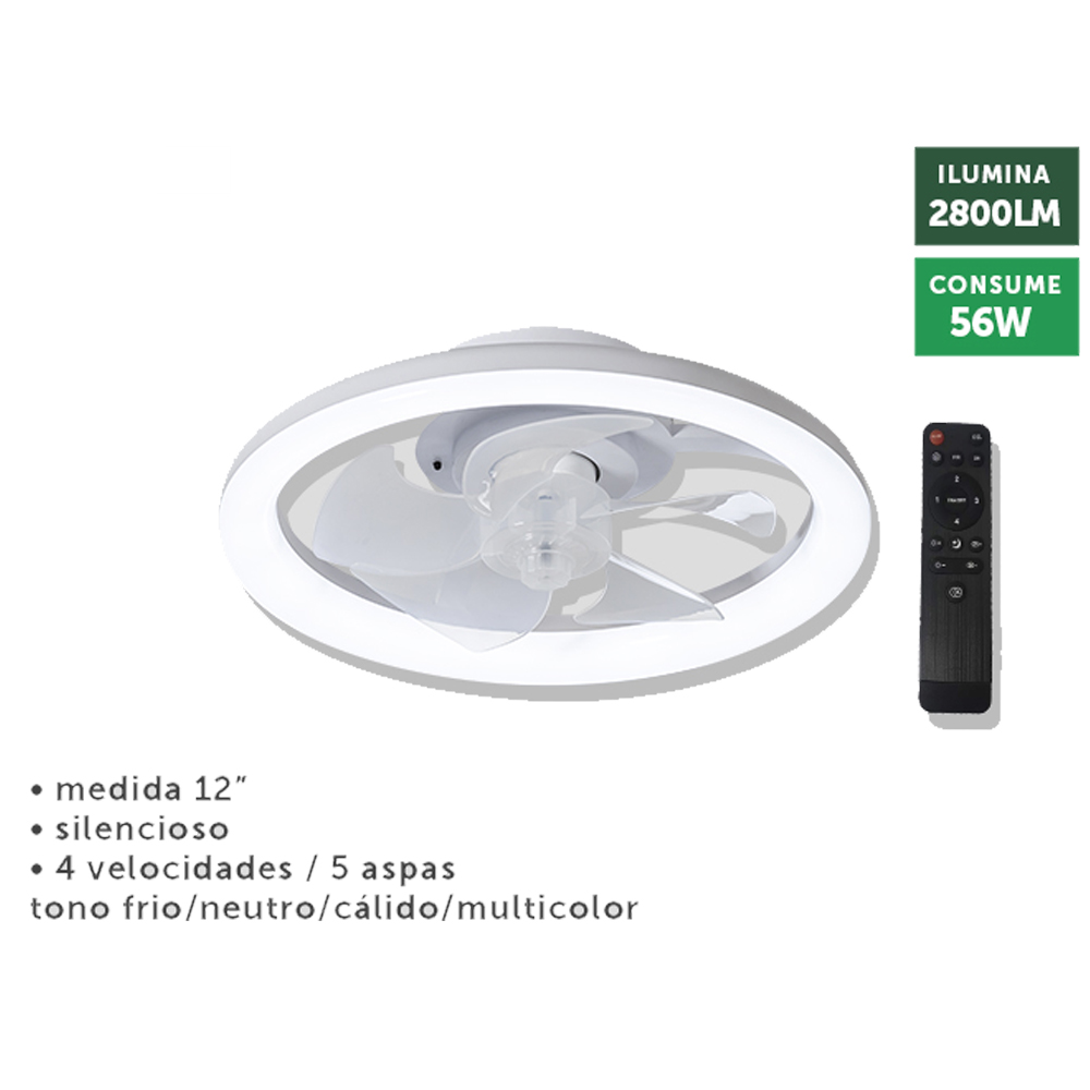 Foto 2 | Ventilador de Techo 12 Pulgadas Silencioso Tono Frío-Cálido-Neutro-Multicolor