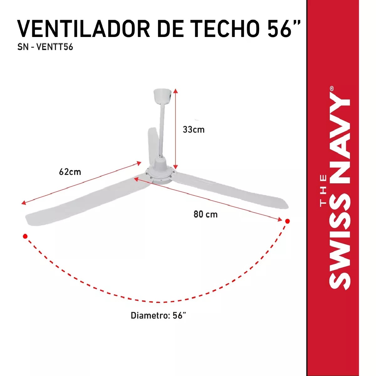 Foto 3 pulgar | Ventilador de Techo de 56 Pulgadas con 3 Aspas Metálicas y 5 Velocidades
