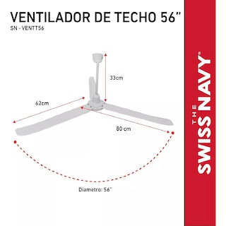 Foto 2 | Ventilador de Techo de 56 Pulgadas con 3 Aspas Metálicas y 5 Velocidades