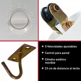 Foto 4 | Ventilador de Techo de 56 Pulgadas con 3 Aspas Metálicas y 5 Velocidades