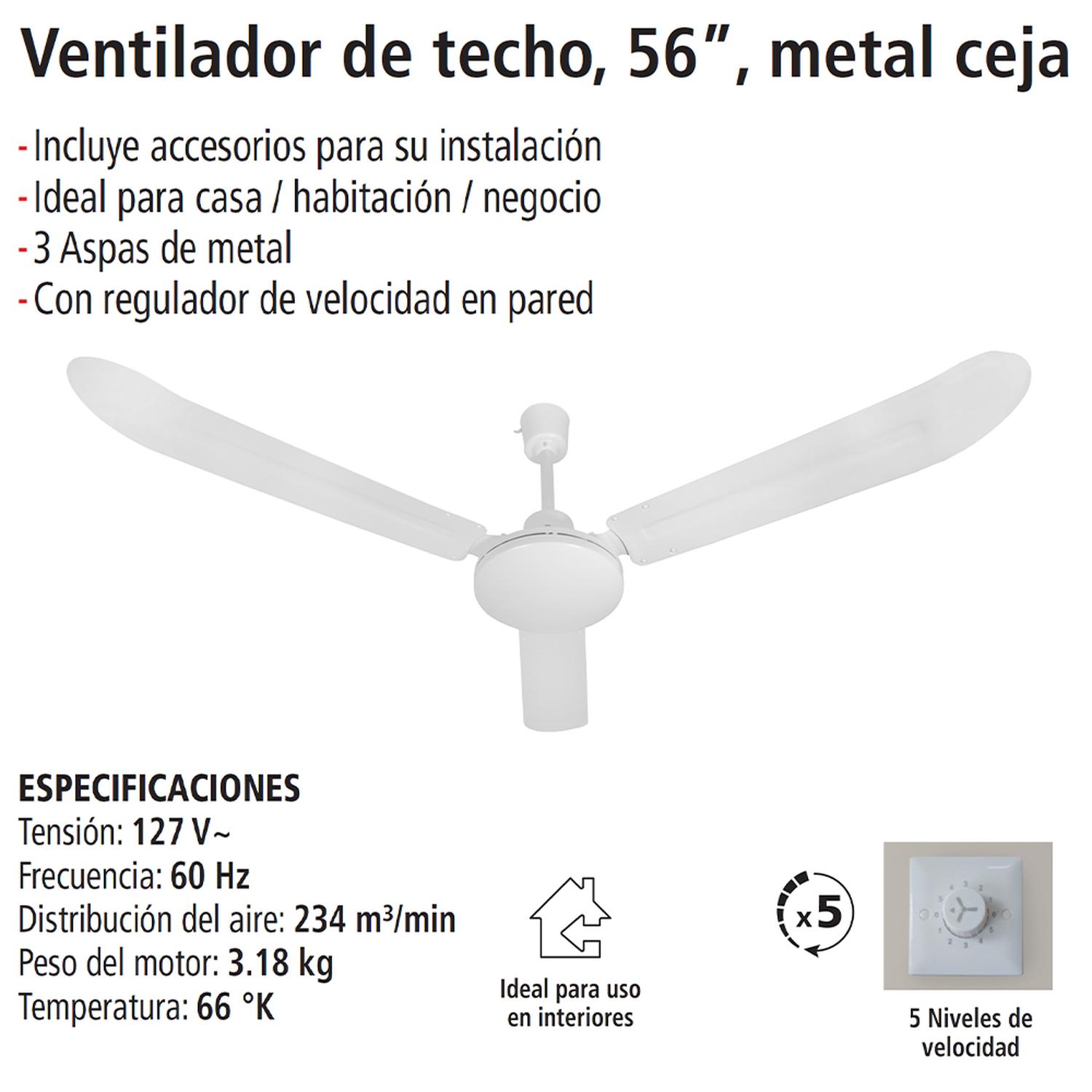 Foto 5 pulgar | Ventilador De Techo 56'' Iusa 64w 5 Velocidades