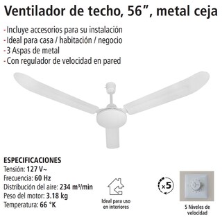 Foto 4 | Ventilador De Techo 56'' Iusa 64w 5 Velocidades