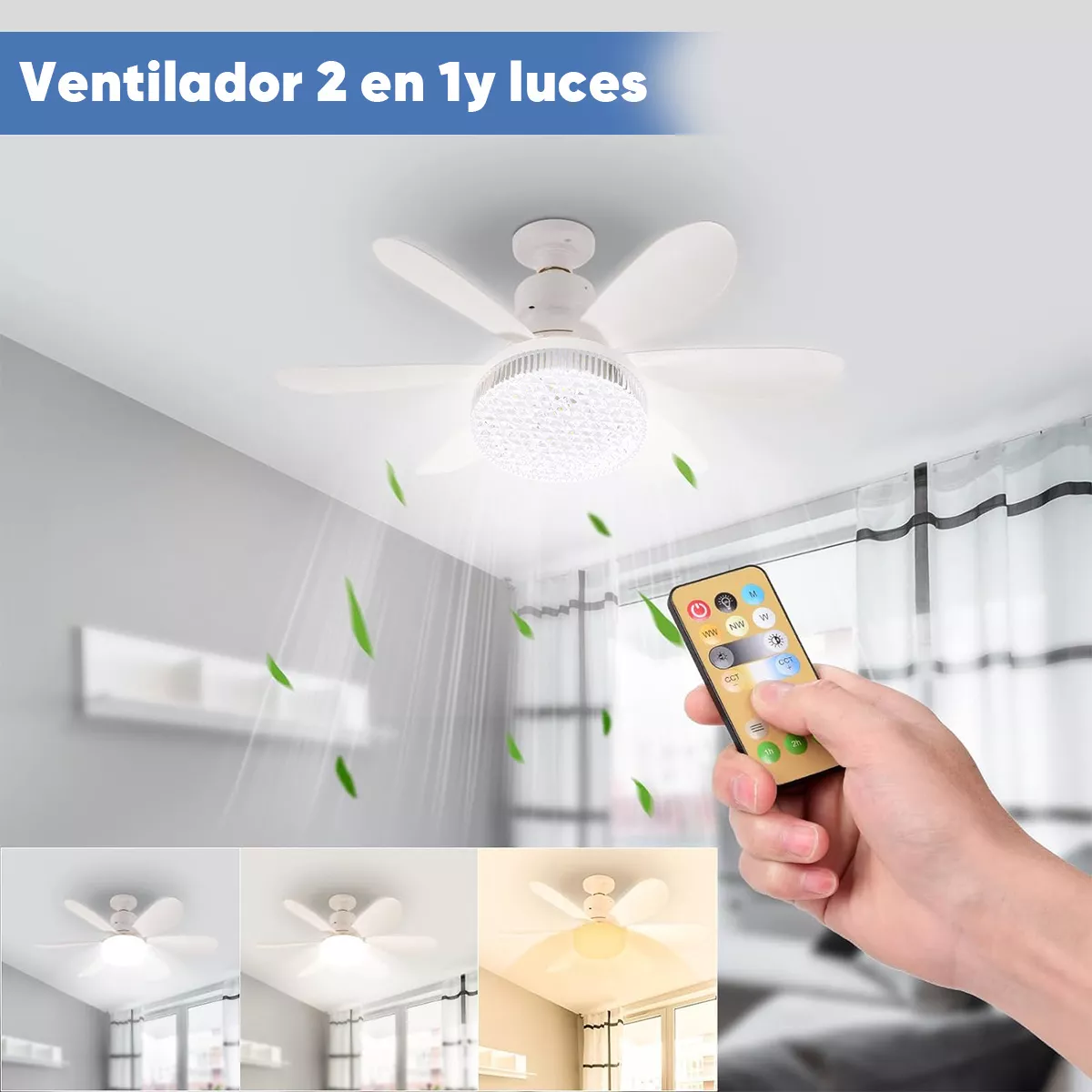 Foto 3 pulgar | Lampara Ventilador de Techo Led Pantalla de Cristal Control Remoto Eo Safe Imports Blanco
