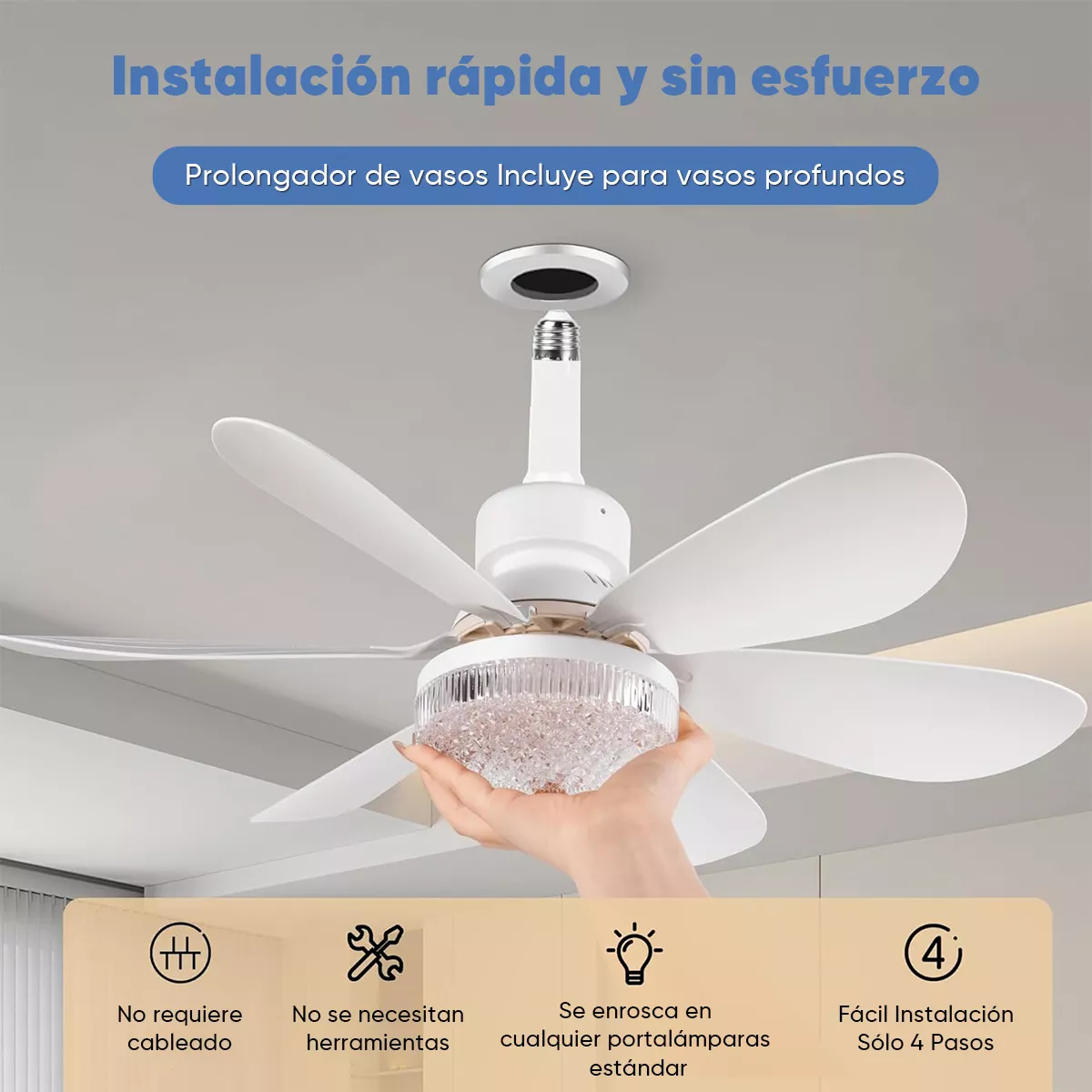 Foto 4 pulgar | Lampara Ventilador de Techo Led Pantalla de Cristal Control Remoto Eo Safe Imports Blanco