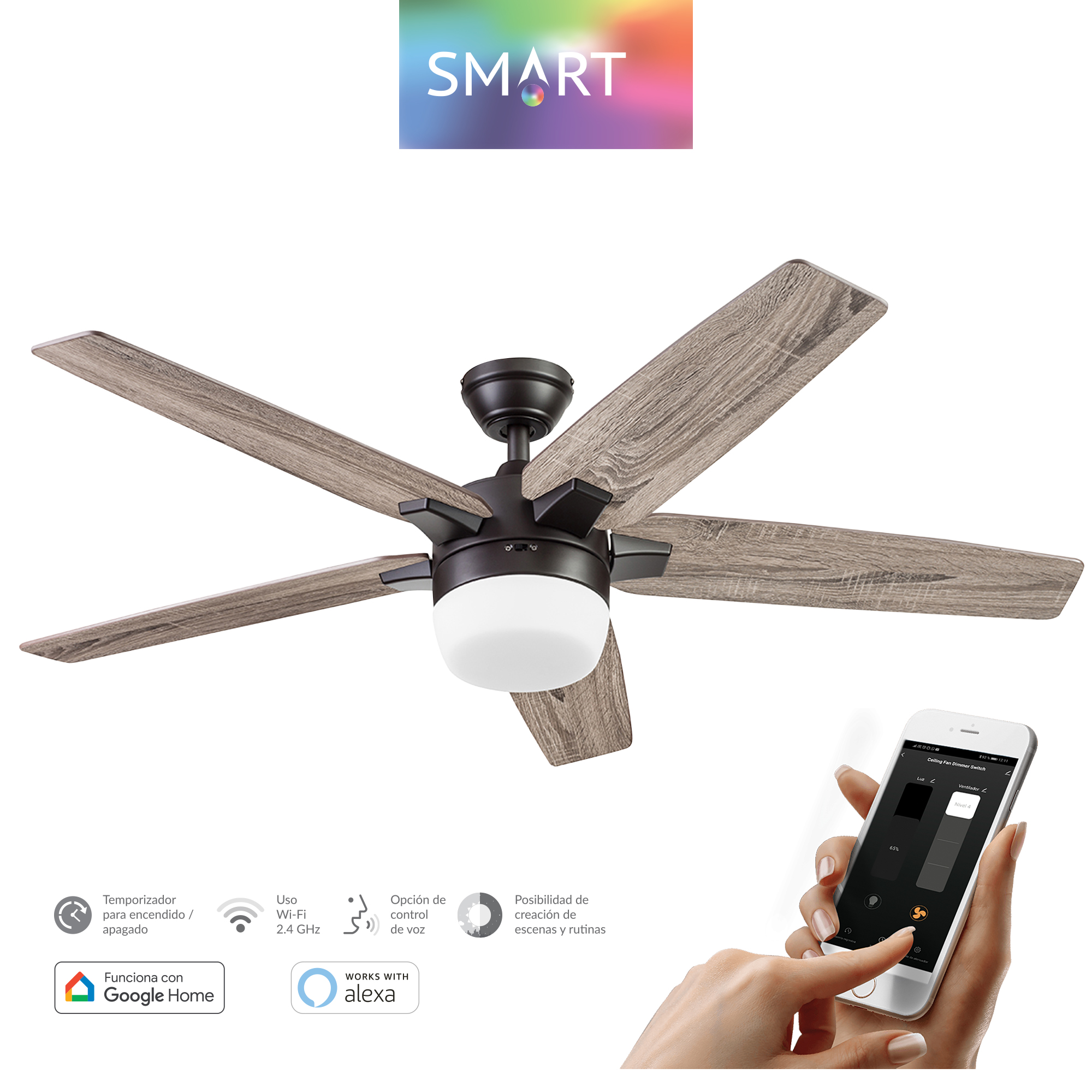 Foto 7 | Ventilador De Techo Smart De 5 Aspas Reversibles De 54 Pulgadas Con Control Remoto